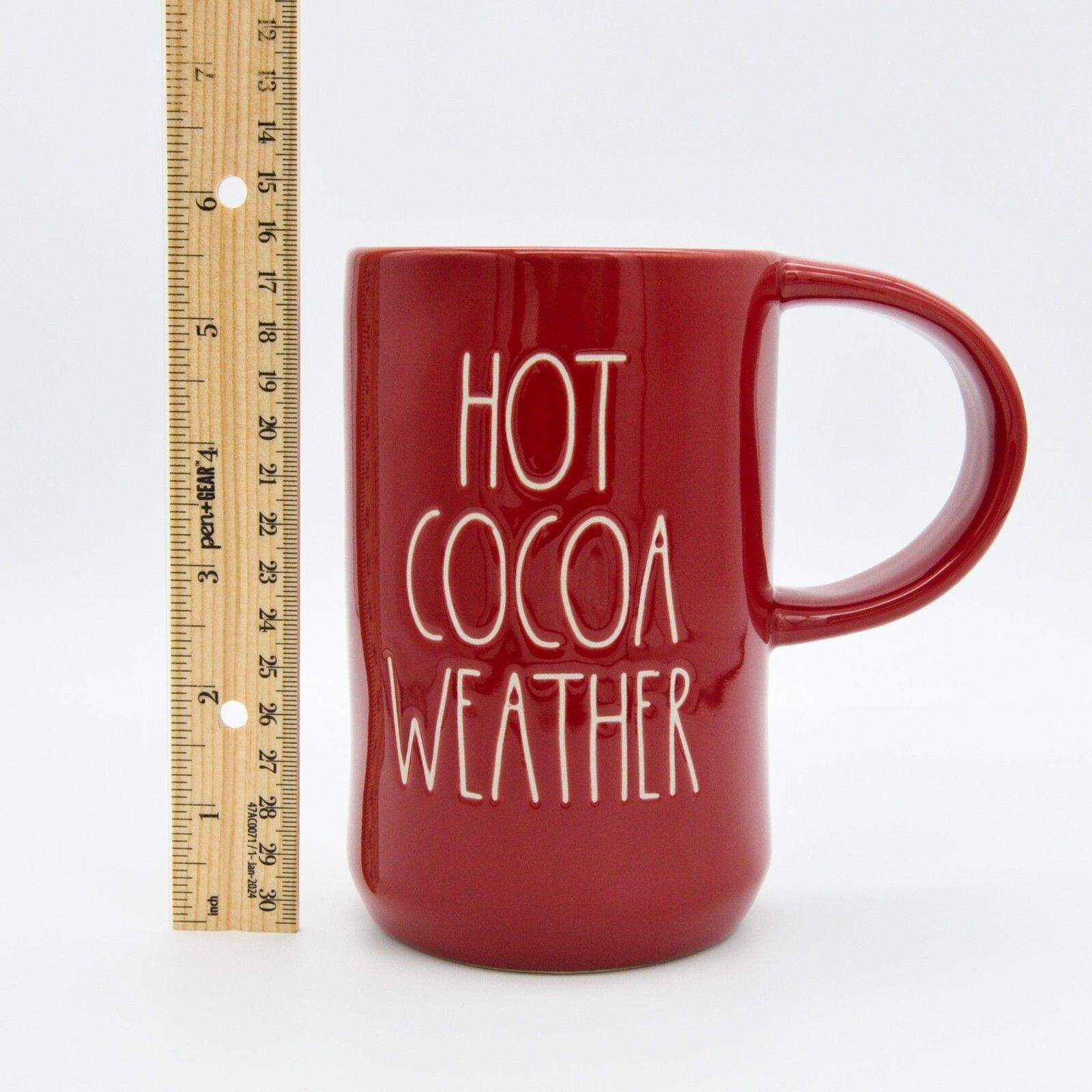 Red Rae Dunn Mug - "Hot Cocoa Weather" Tall 16oz Ceramic Hot Chocolate Cup - New