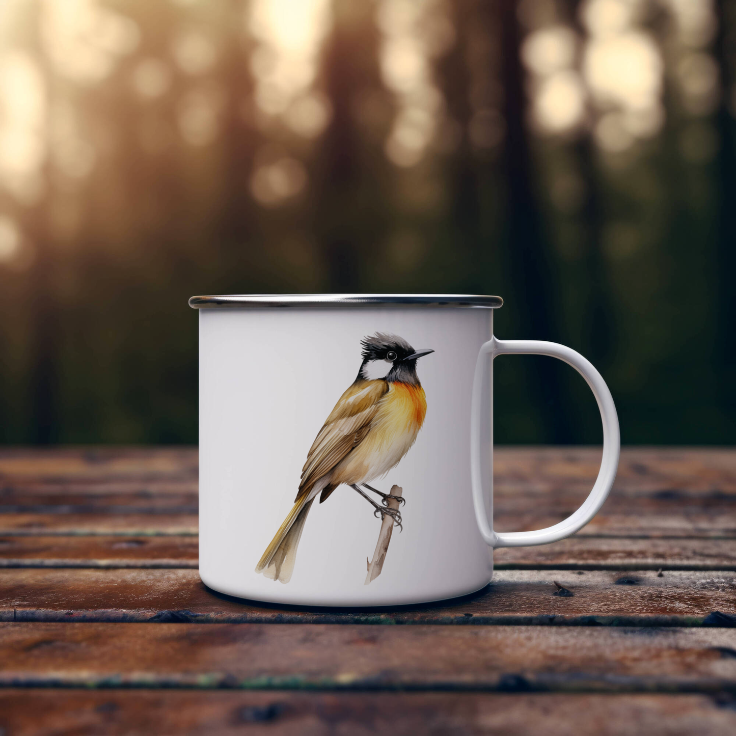 Bird Watching Mug, Chinese Bulbul Song Bird Camping Mug, 12oz Camping Mug, White Stainless Steel Cup with Handle