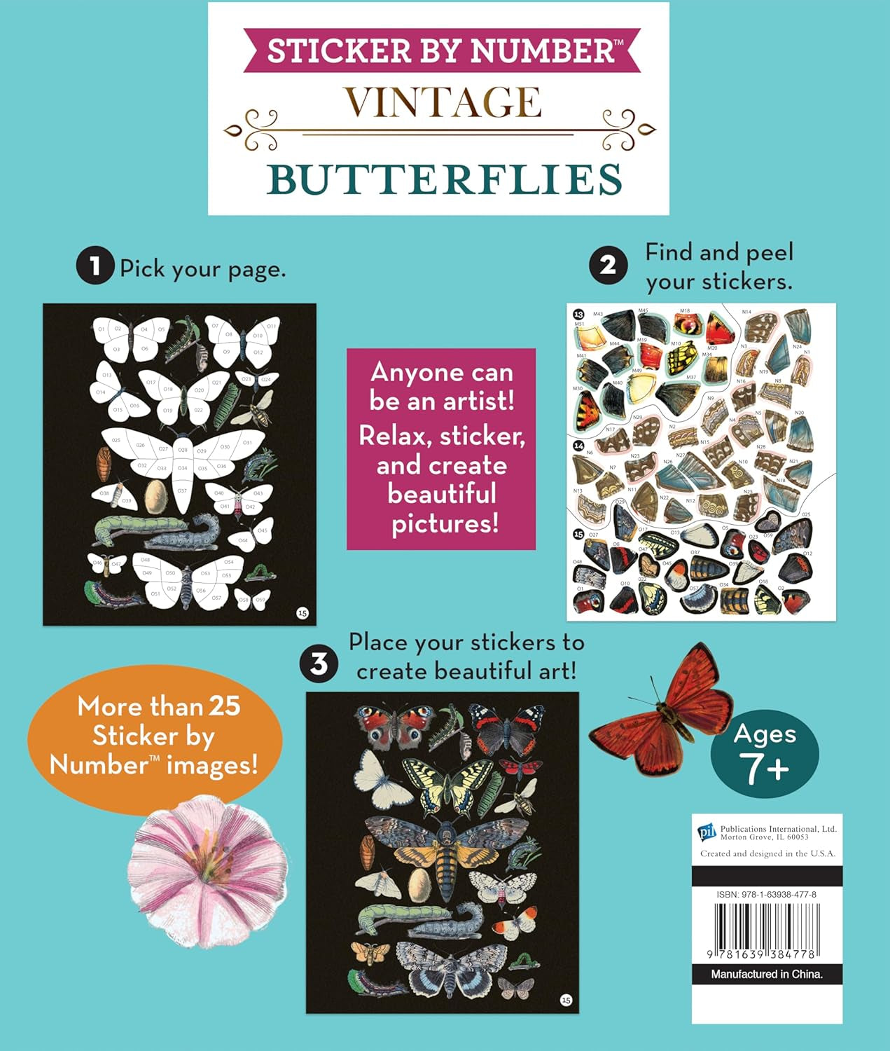 Brain Games - Sticker by Number - Vintage: Butterflies (28 Images to Sticker)