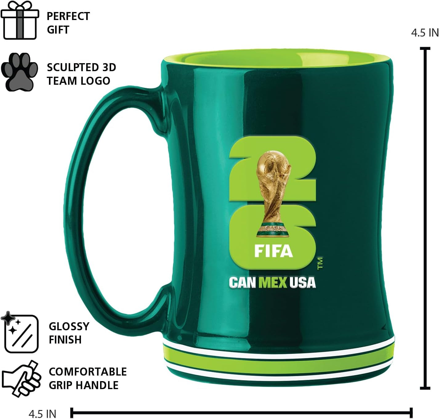 Soccer FIFA World Cup 2026 14Oz Sculpted Relief Mug – Bold Ceramic Coffee Cup with Raised Design – Great Gift for Soccer Fans & Collectors