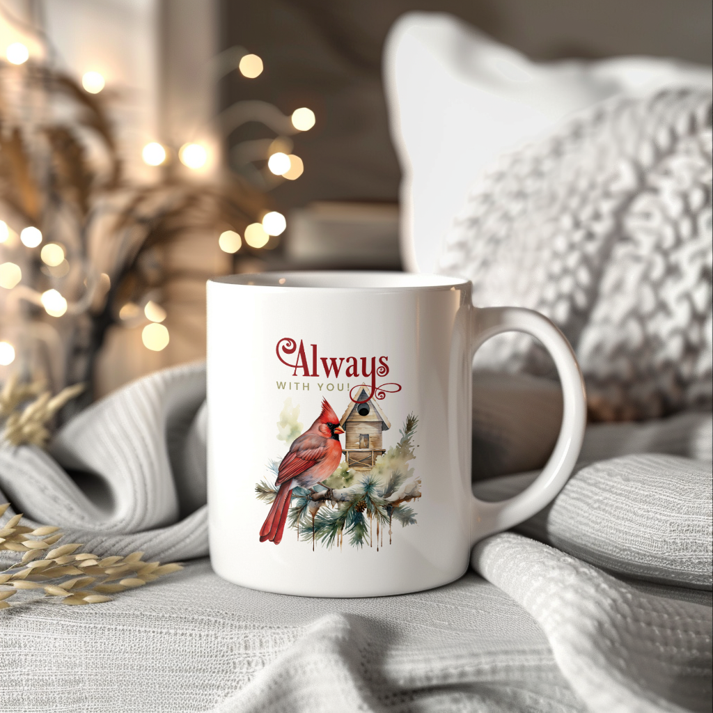 Red Cardinal Mug – Northern Red Cardinal Christmas Mug with Heartfelt Message, 11oz or 15oz White Ceramic Coffee Cup
