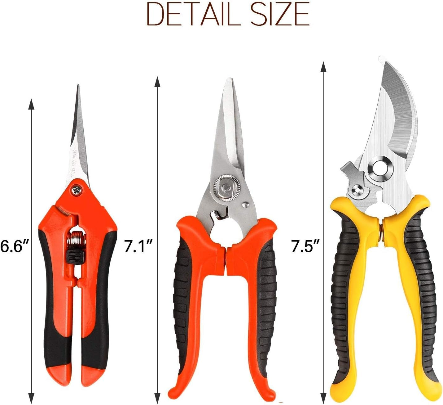 3 Pack Garden Pruning Shears Stainless Steel Blades Handheld Pruners Set with Gardening Gloves