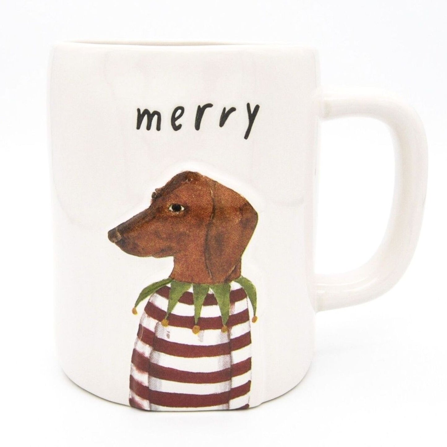 Rae Dunn Christmas Mug, Merry Dachshund Dog, 16oz Ceramic Coffee Mug