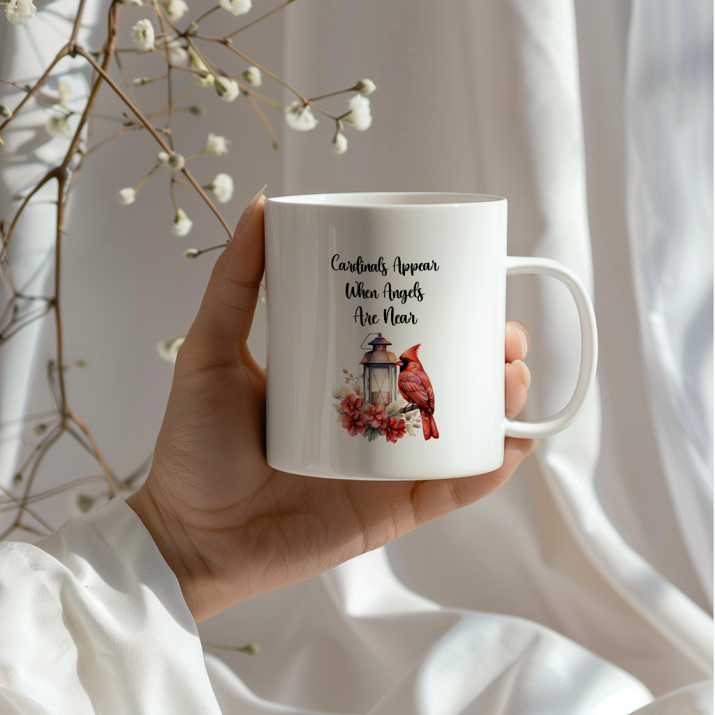 Red Cardinal Mug – "Cardinals Appear When Angels Are Near," 11oz or 15oz Ceramic Christmas Coffee Mug Gift for Cardinal Lovers
