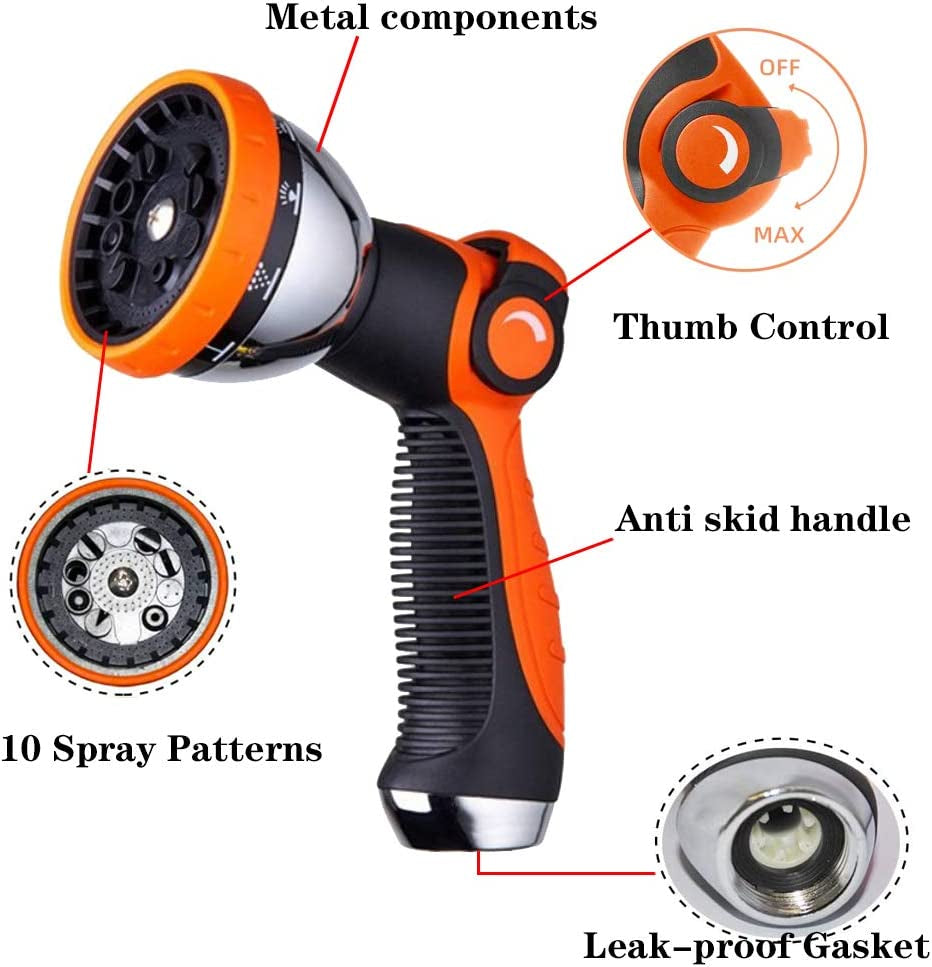 Garden Hose Spray Nozzle,10 Hose Metal Duty Watering Patterns Thumb Control on off Valve, High Pressure Nozzle Sprayer for Plants, Car Wash,Cleaning,Showering Pets