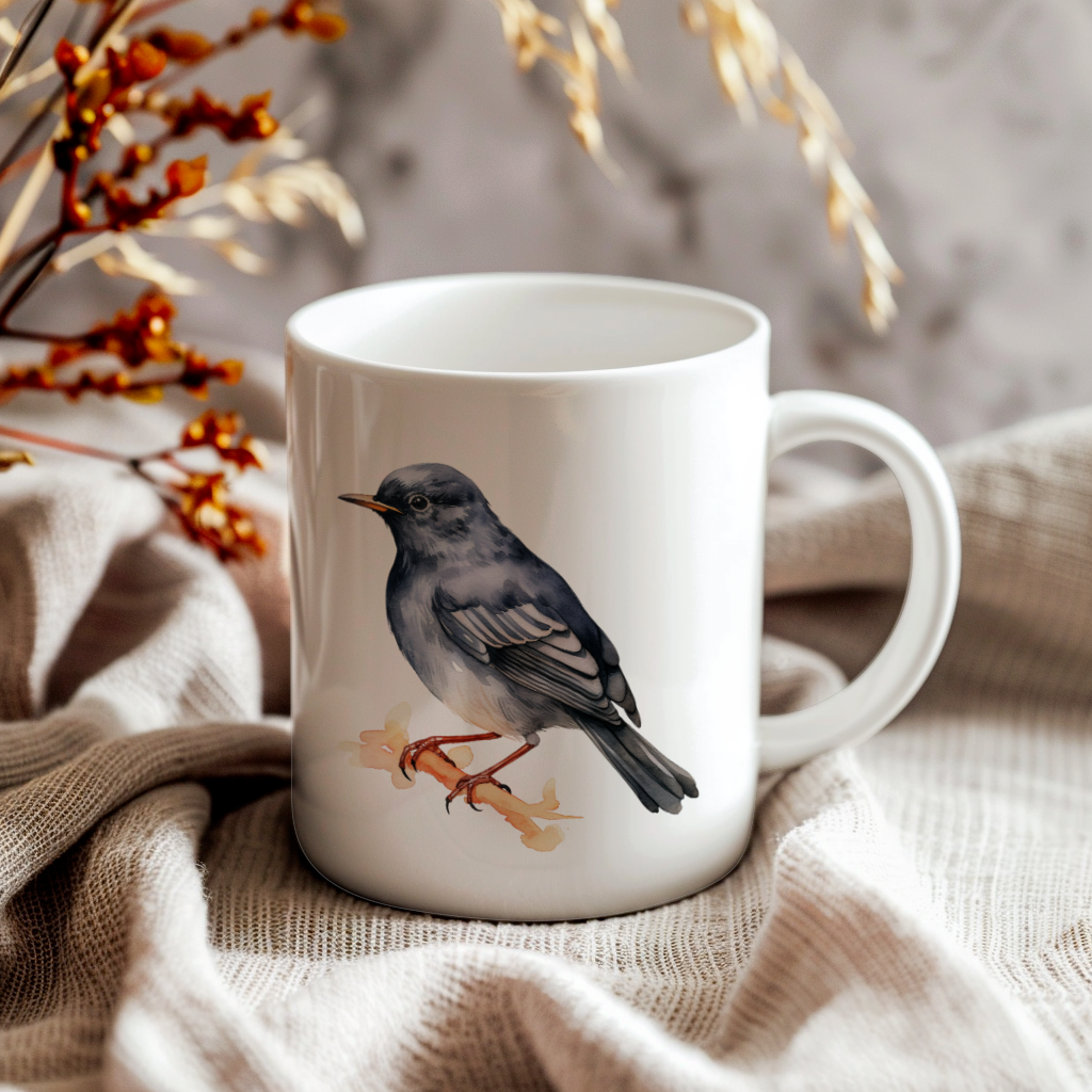 Bird Watching Mug, Slaty Backed Nightingale Thrush Song Bird Mug, 11oz or 15oz White Ceramic Coffee Mug Gift for Bird Watchers