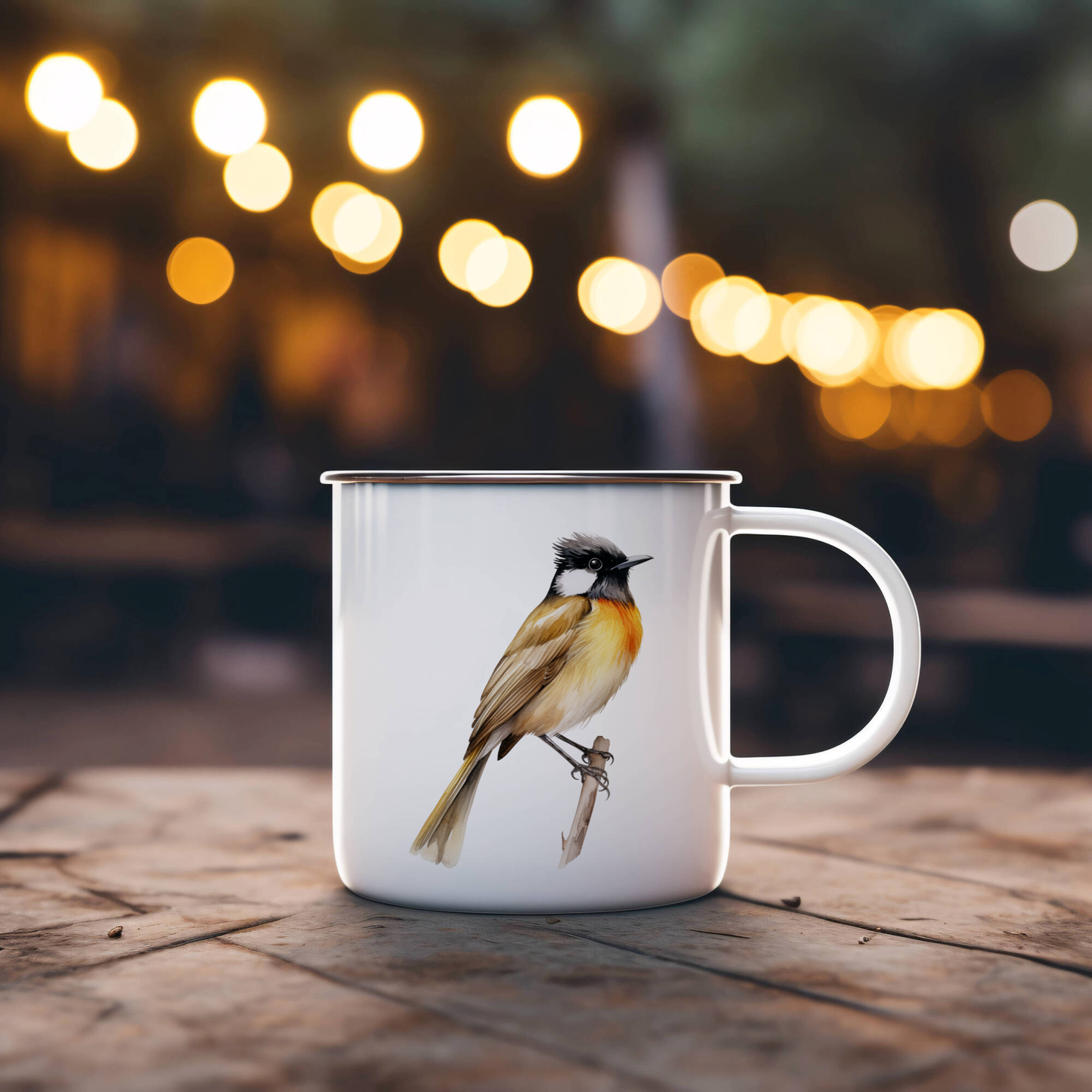 Bird Watching Mug, Chinese Bulbul Song Bird Camping Mug, 12oz Camping Mug, White Stainless Steel Cup with Handle