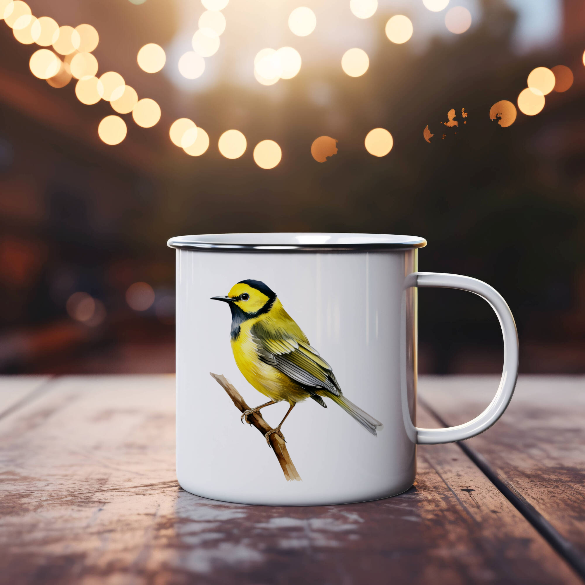 Bird Watching Mug, Black Hooded Warbler Song Bird Camping Mug, 12oz Camping Mug, White Stainless Steel Cup with Handle