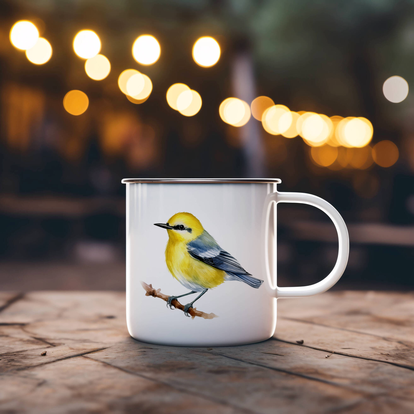 Bird Watching Mug, Blue Winged Warbler Song Bird Camping Mug, 12oz Camping Mug, White Stainless Steel Cup with Handle