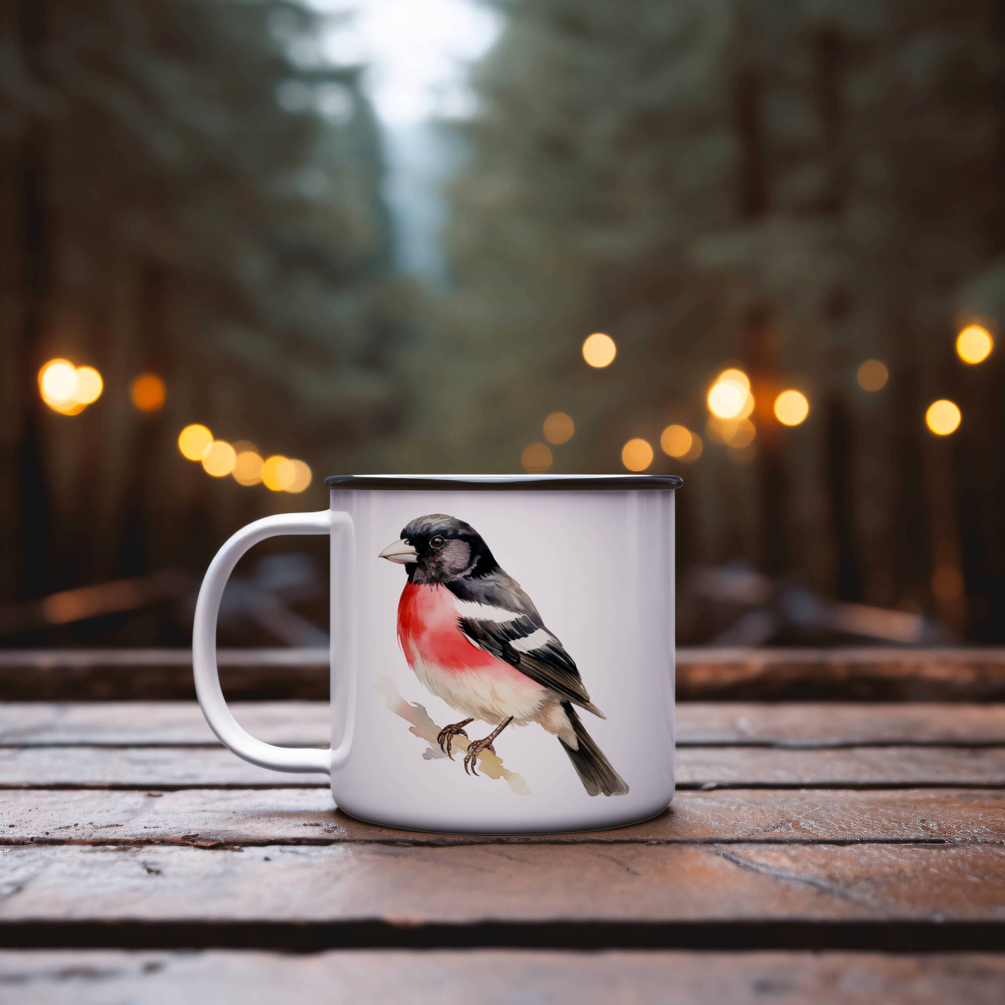 Bird Watching Mug, Rose Breasted Grosbeak Song Bird Camping Mug, 12oz Camping Mug, White Stainless Steel Cup with Handle
