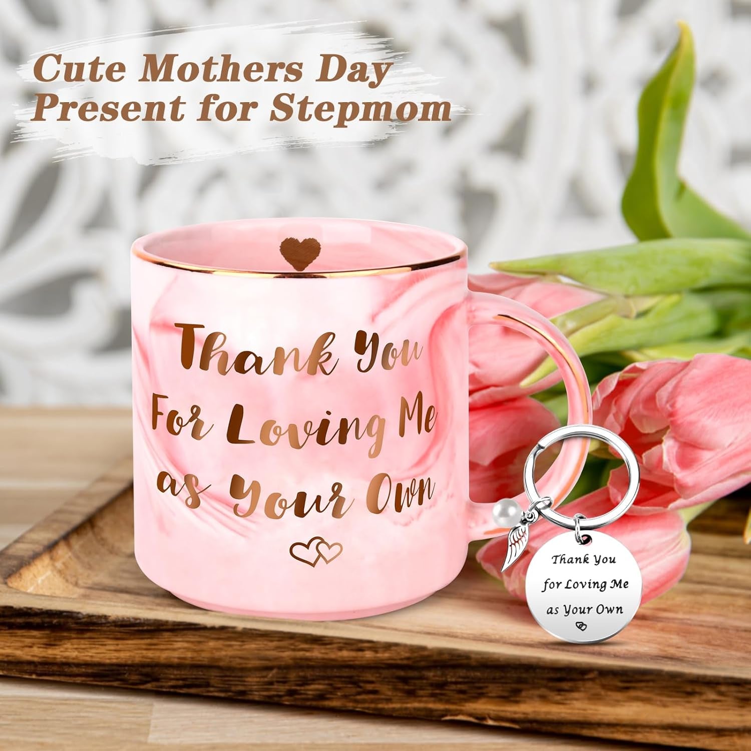 Mothers Day Mom Gifts from Daughter Son, Personalized 12 OZ Coffee Mug Keychain Stepmom Gift, Mothers Day Birthday Thanksgiving Christmas Stocking Stuffers for Stepmom Mother in Law