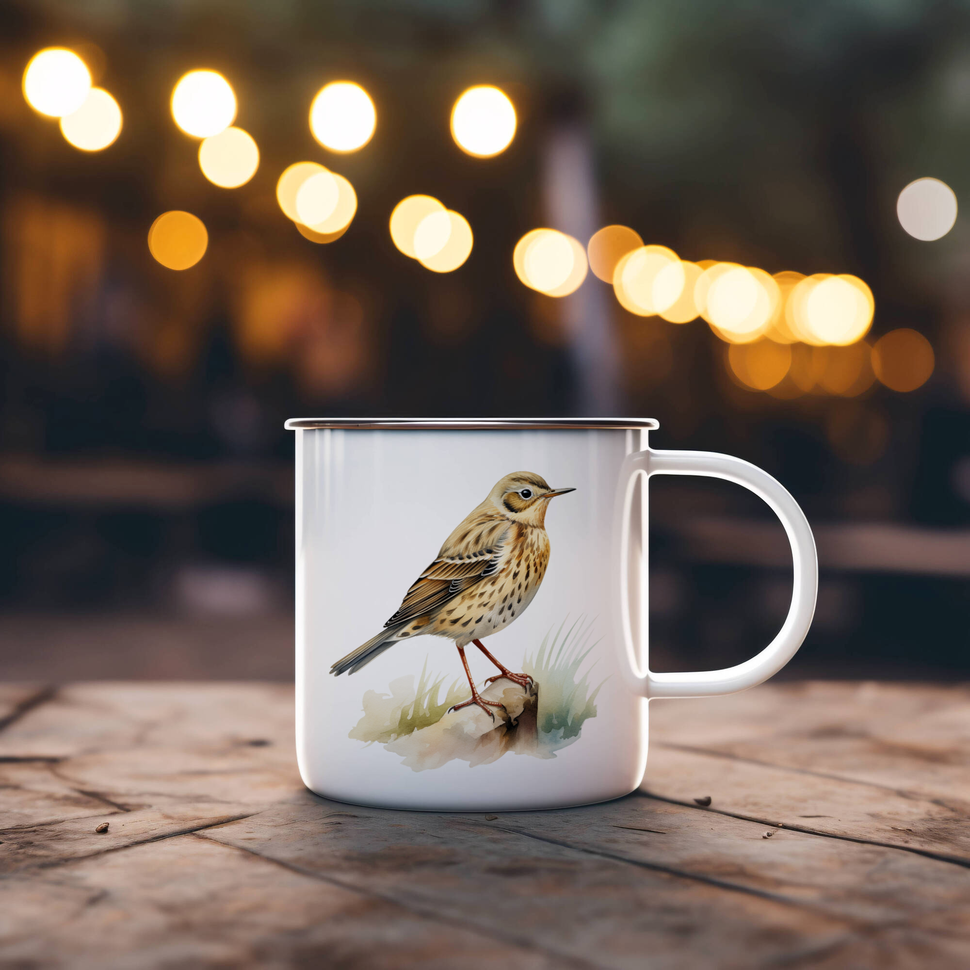 Bird Watching Mug, Meadow Pipit Song Bird Camping Mug, 12oz Camping Mug, White Stainless Steel Cup with Handle