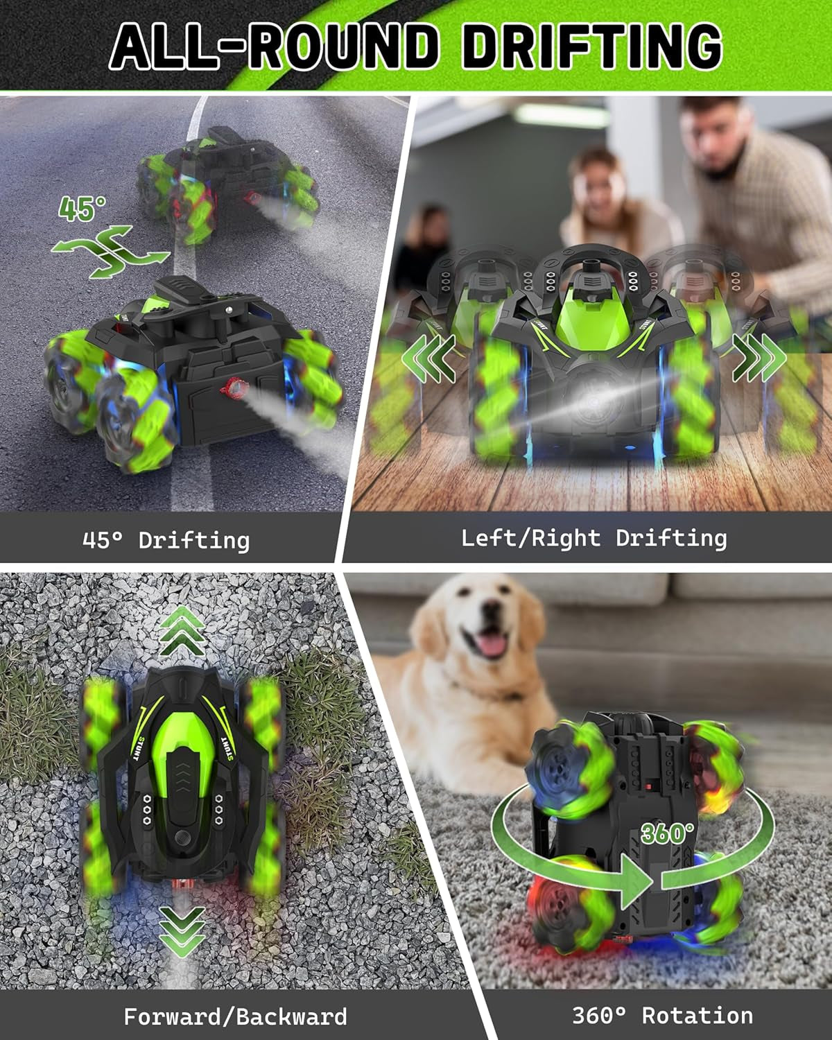 Remote Control Car, RC Stunt Control Car 360° Upright & Side Rotating, 4WD All Terrain Truck with Two 1200Mah Rechargeable Batteries for 1.5H, Birthday Present for 5-12 Boys