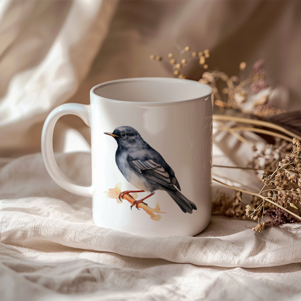 Bird Watching Mug, Slaty Backed Nightingale Thrush Song Bird Mug, 11oz or 15oz White Ceramic Coffee Mug Gift for Bird Watchers