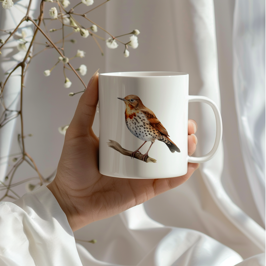 Bird Watching Mug, Song Thrush Song Bird Mug, 11oz or 15oz White Ceramic Coffee Mug Gift for Bird Watchers