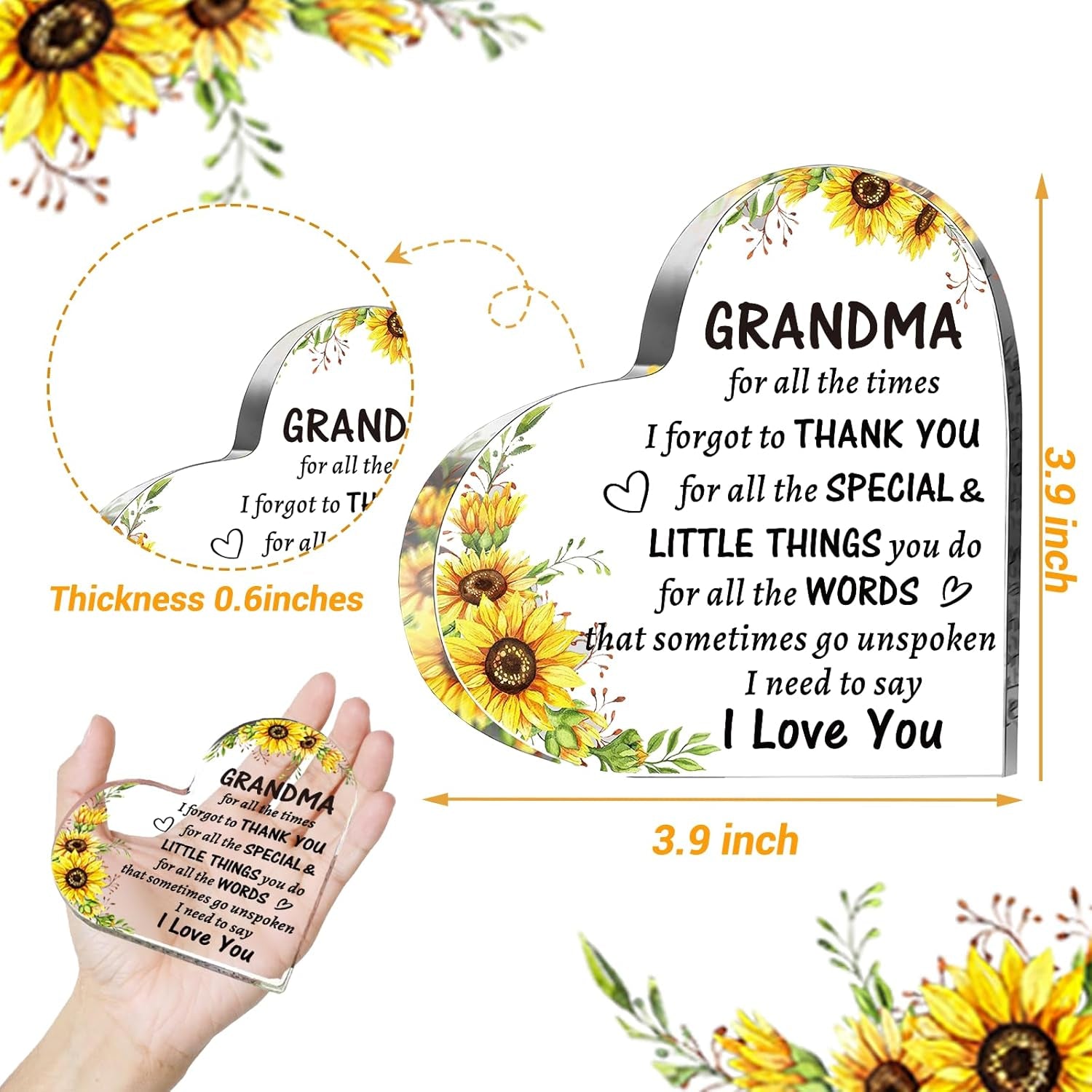 Mothers Day Gifts for Grandma from Grandkids, to My Grandma Acrylic Heart Sign Presents, Birthday Christmas Valentines Day Gifts for Grandma Grandmother