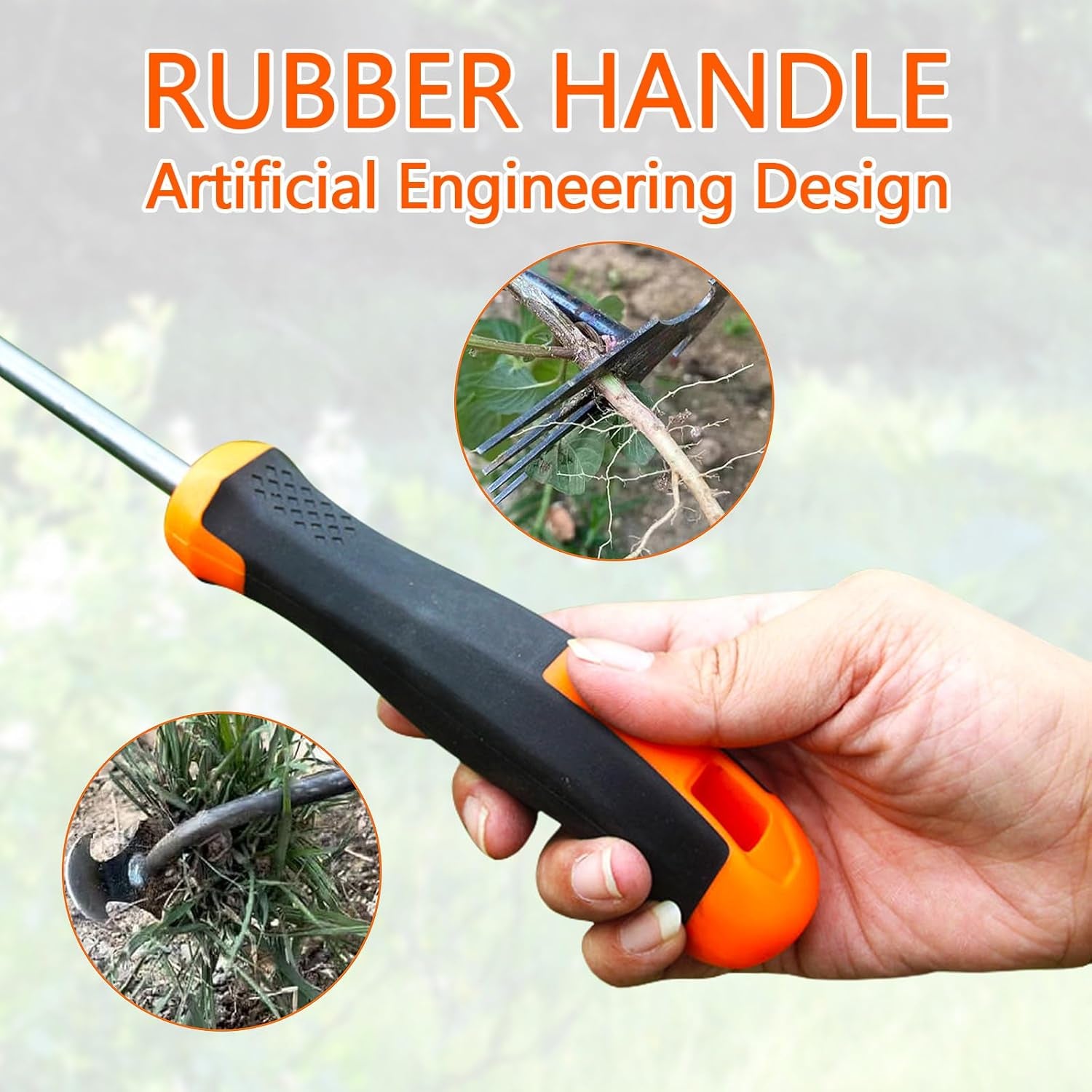 2 PCS 13.77Inch Manual Weeding Tool Rubber Handle Durable Portable Uprooting Weed Stainless Multifunctional Garden Yard Farm Farmland Puller (Black with Orange), NCSAN01