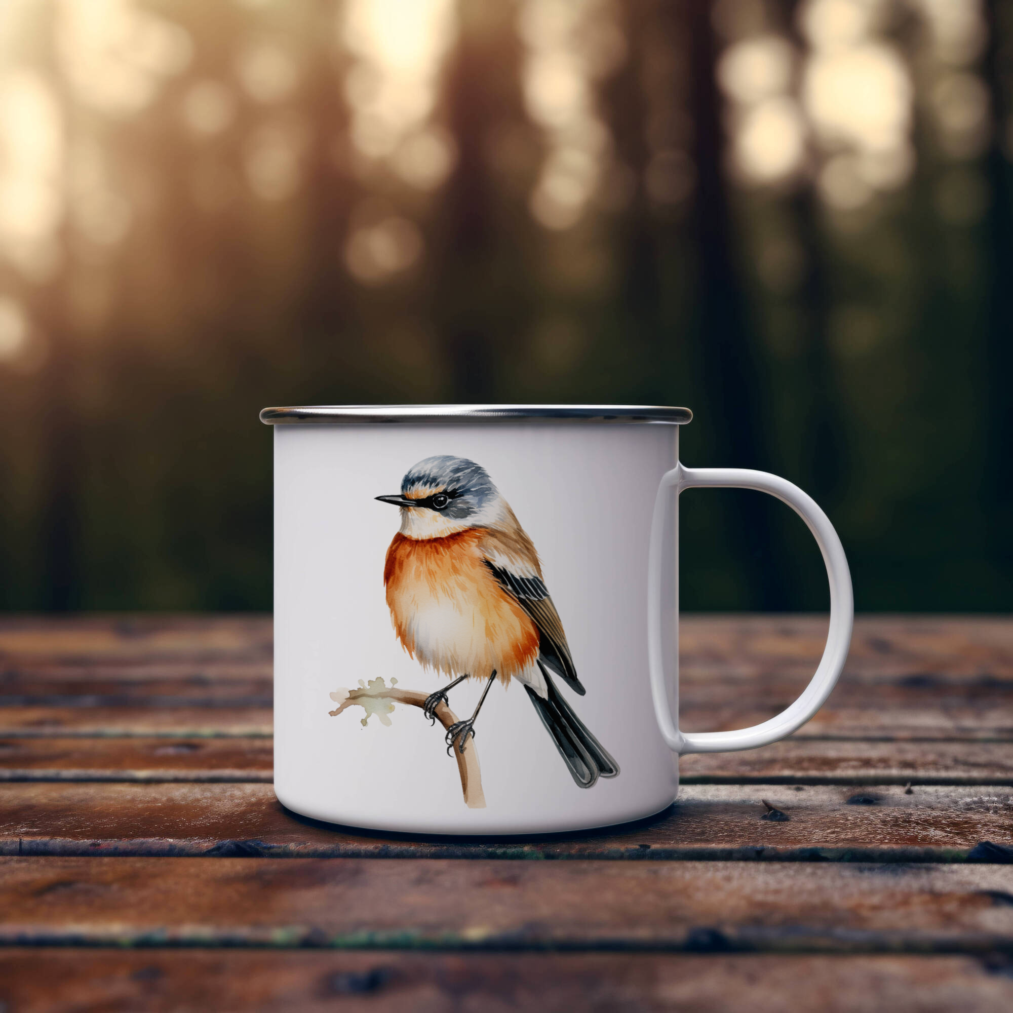 Bird Watching Mug, African Stonechat Song Bird Camping Mug, 12oz Camping Mug, White Stainless Steel Cup with Handle