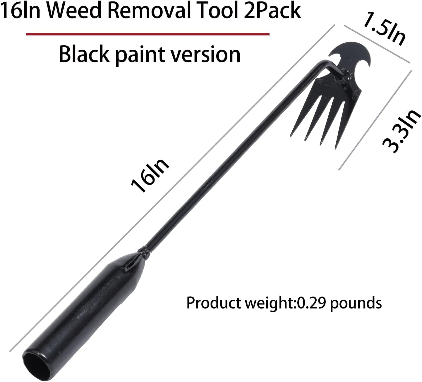 Garden Weed Pulling Tool Uprooting Weeding Tool, 4 Teeth Weed Puller Tool Manganese Steel Garden Weeder Tool for Vegetable Gardening Planting (Black, 2 Pack, 16 Inches)