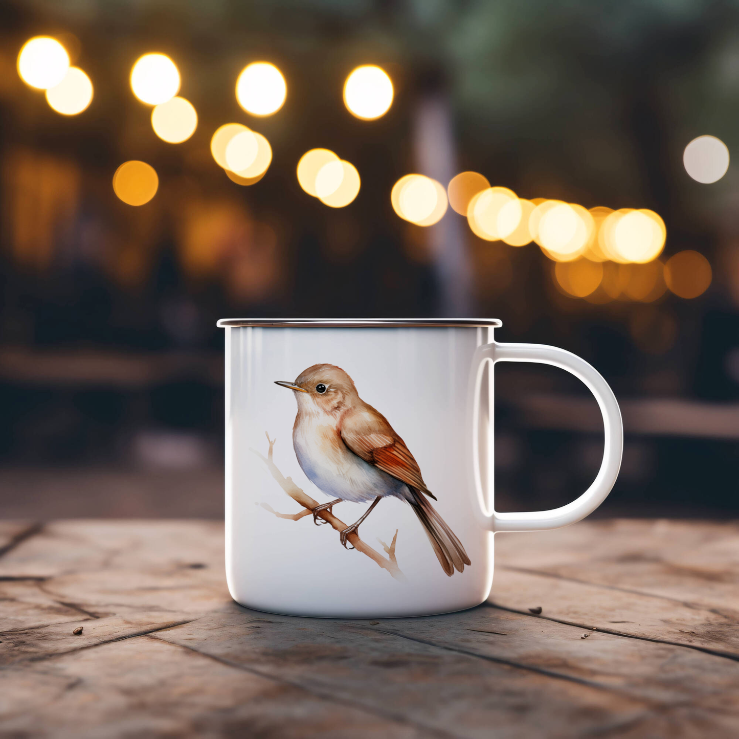 Bird Watching Mug, Common Nightingale Song Bird Camping Mug, 12oz Camping Mug, White Stainless Steel Cup with Handle