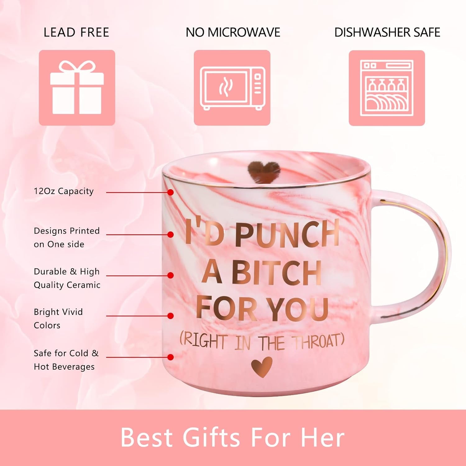 I'd Punch a Bitch for You Mug – Funny Pink Coffee Mug Gift
