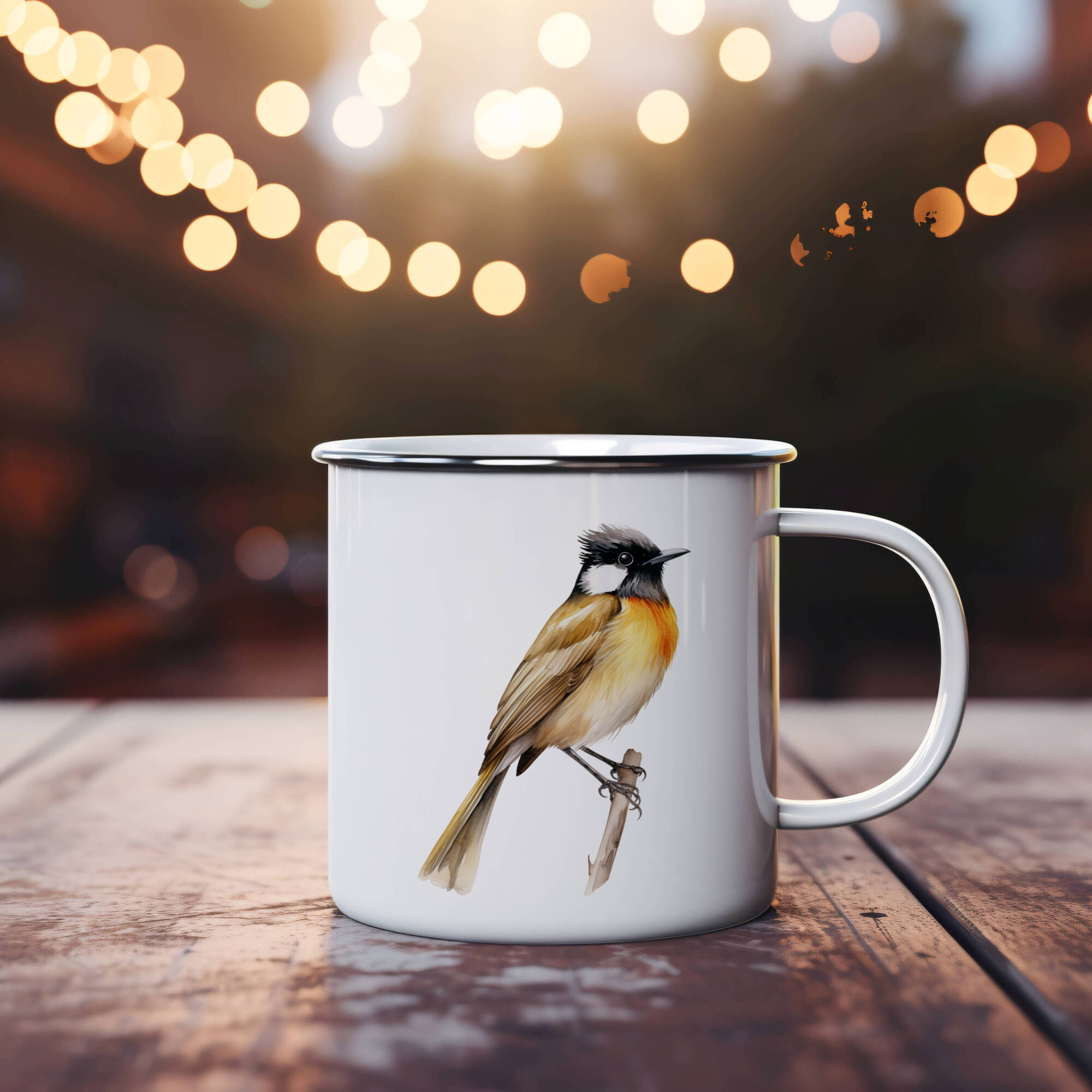 Bird Watching Mug, Chinese Bulbul Song Bird Camping Mug, 12oz Camping Mug, White Stainless Steel Cup with Handle