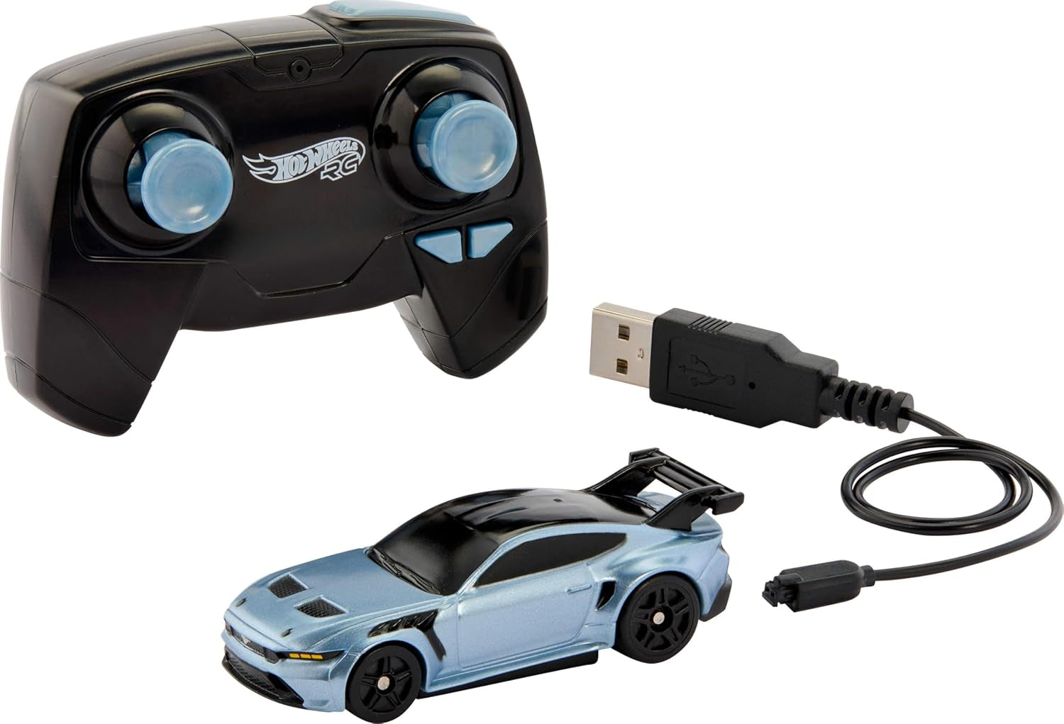 RC Toy Car, Full-Function Remote-Control 1:64 Scale Ford Mustang, Booster Button to Race & Stunt On- or Off-Track, Recharge with USB Cable