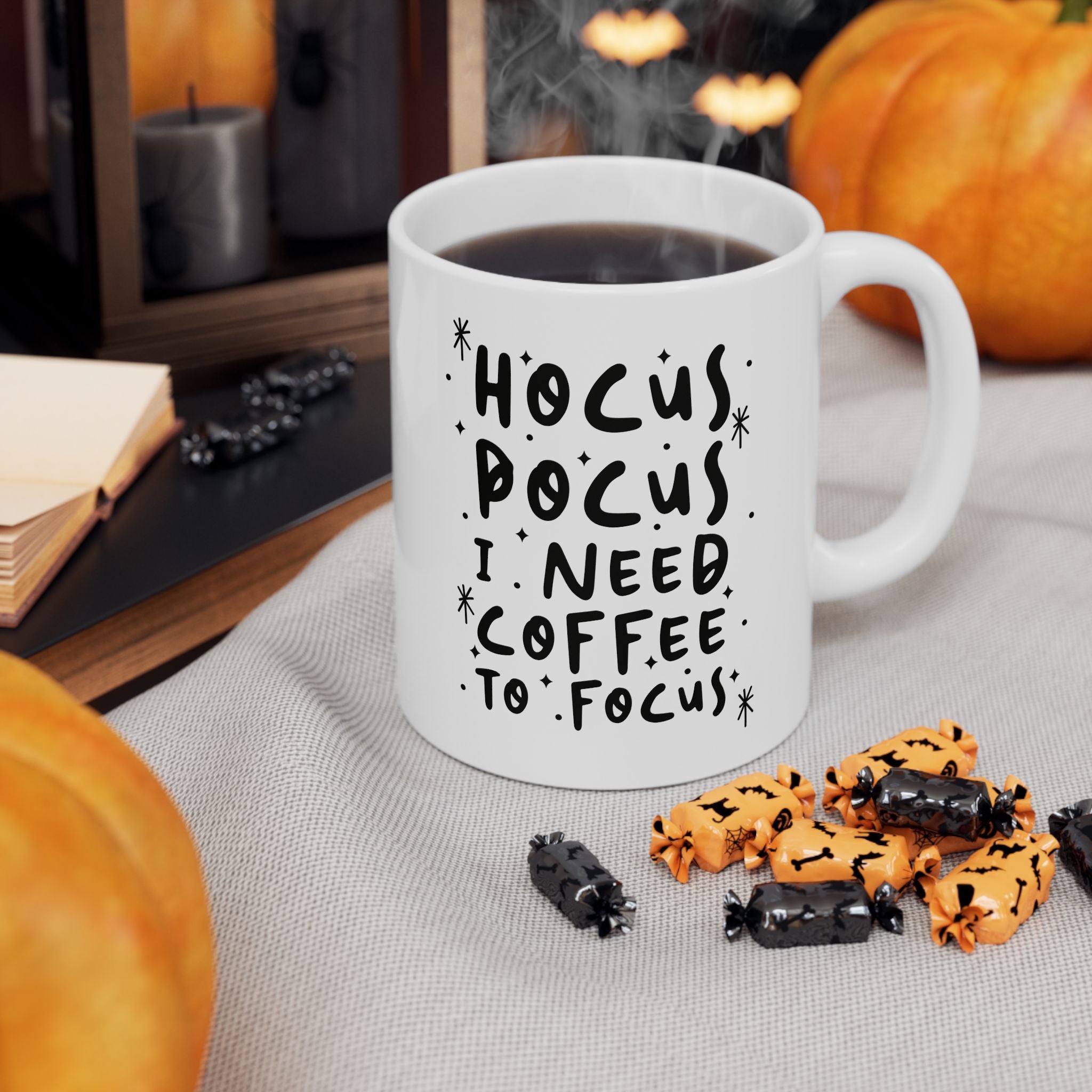 Funny Magical Coffee Mug – “Hocus Pocus I Need Coffee To Focus” (11oz Ceramic)