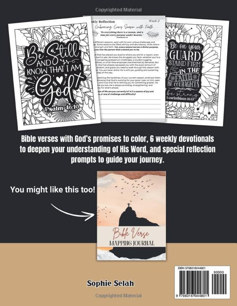 Devotional Coloring Book for Women: Beautiful Designs with Bible Verses to Color, 6 Weekly Devotionals, Guided Prompts for Reflection, ”Be Still”