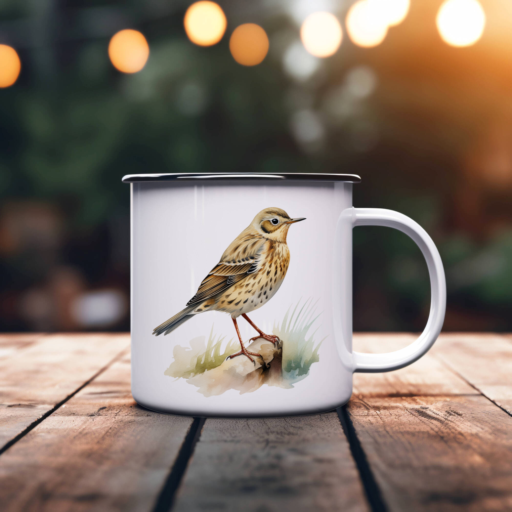 Bird Watching Mug, Meadow Pipit Song Bird Camping Mug, 12oz Camping Mug, White Stainless Steel Cup with Handle