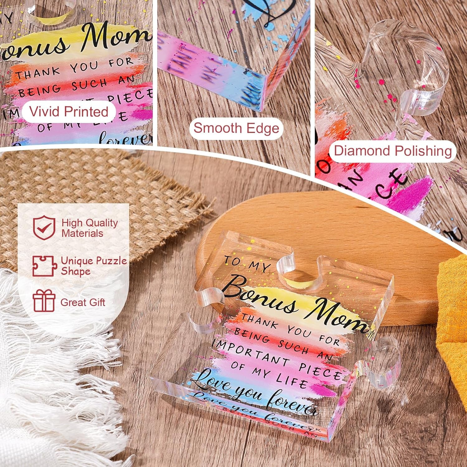 Bonus Mom Gifts Step Mom Gifts Christmas Mother'S Day Gifts from Step Daughter Step Son Stepmom Gifts Bonus Mom Birthday Gifts Cards Unique Gift for Bonus Mom Acrylic Plaque Best Bonus Mom