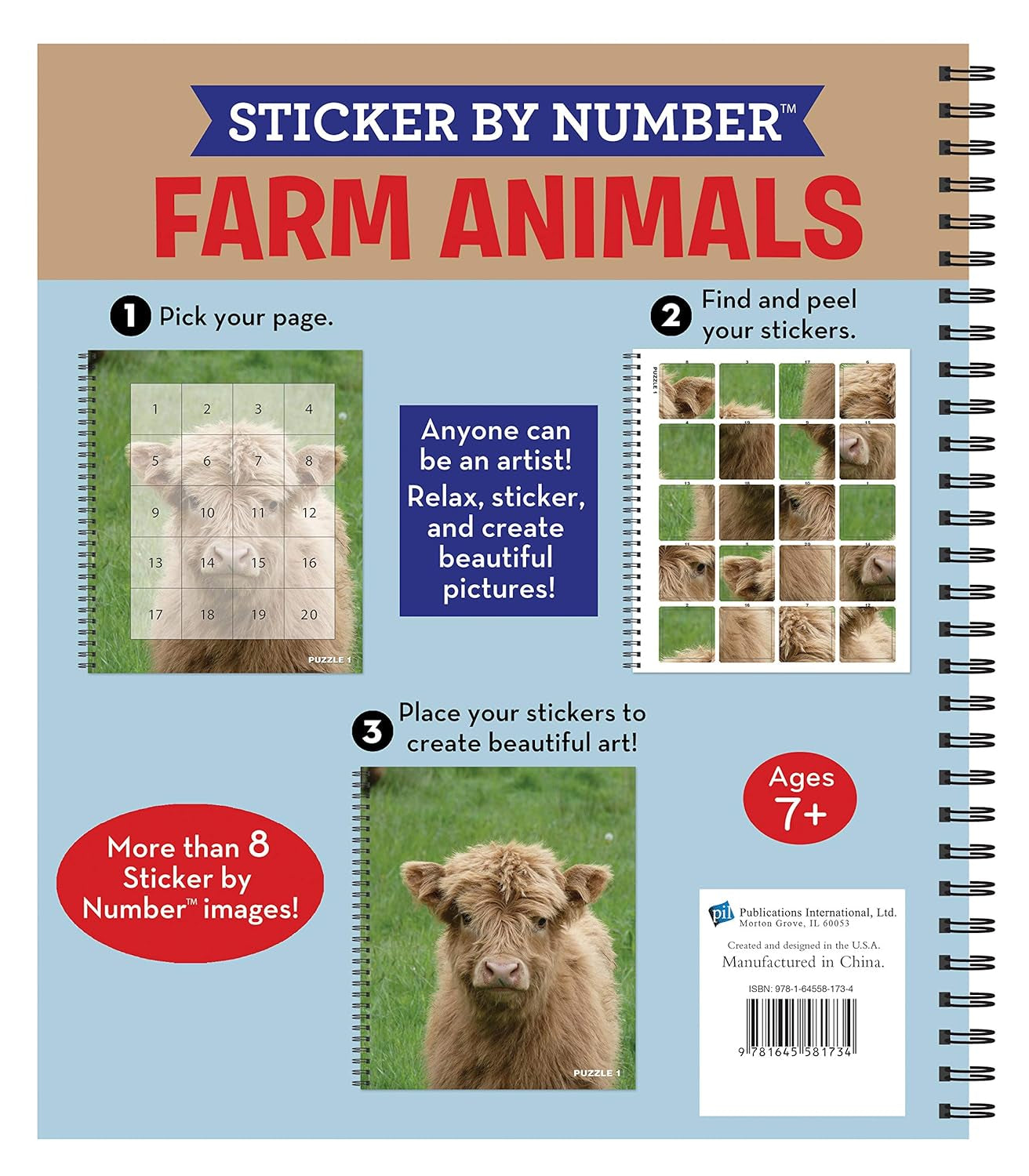 Brain Games - Sticker by Number: Farm Animals (Easy - Square Stickers): Create Beautiful Art with Easy to Use Sticker Fun!