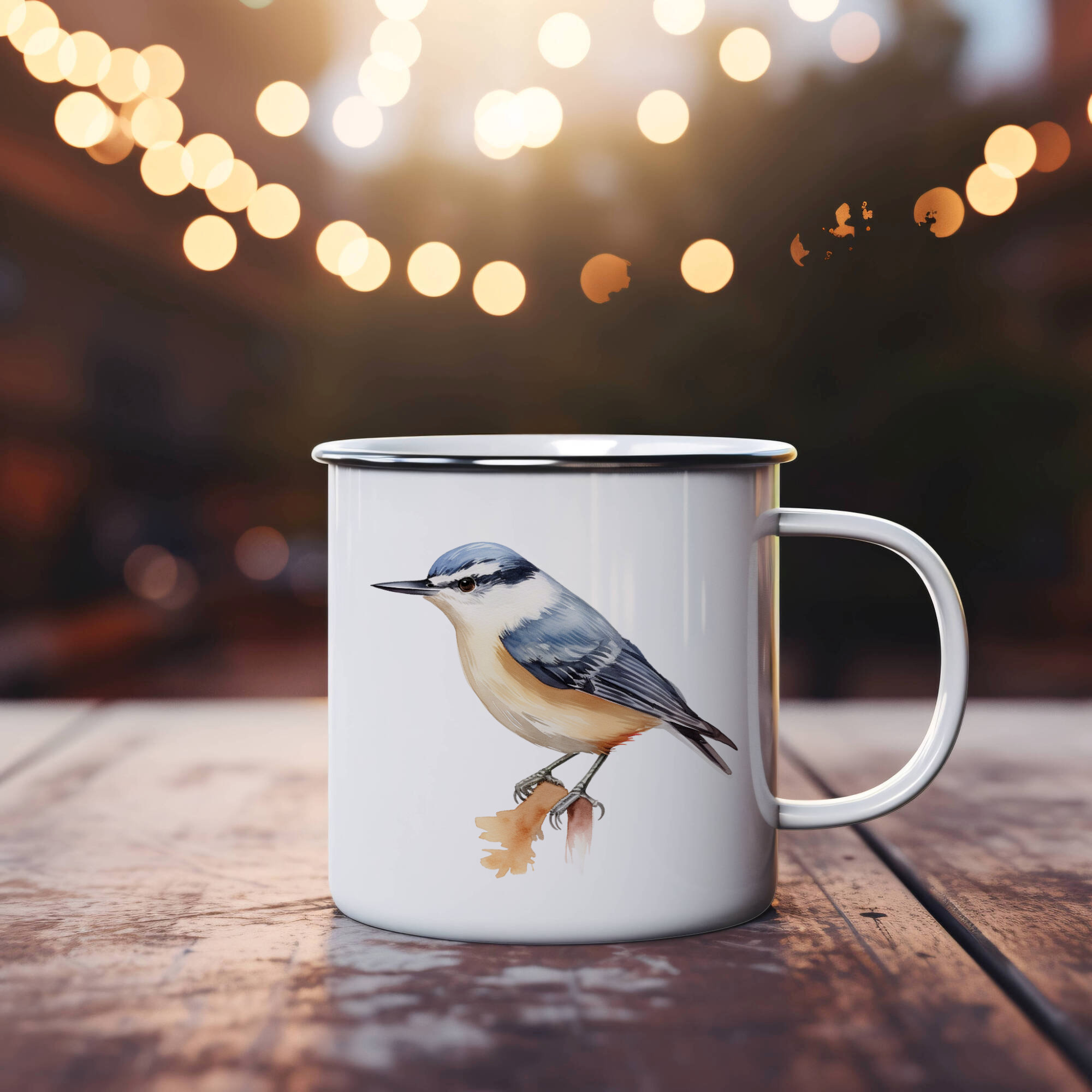 Bird Watching Mug, Chestnut Vented Nuthatch Song Bird Camping Mug, 12oz Camping Mug, White Stainless Steel Cup with Handle