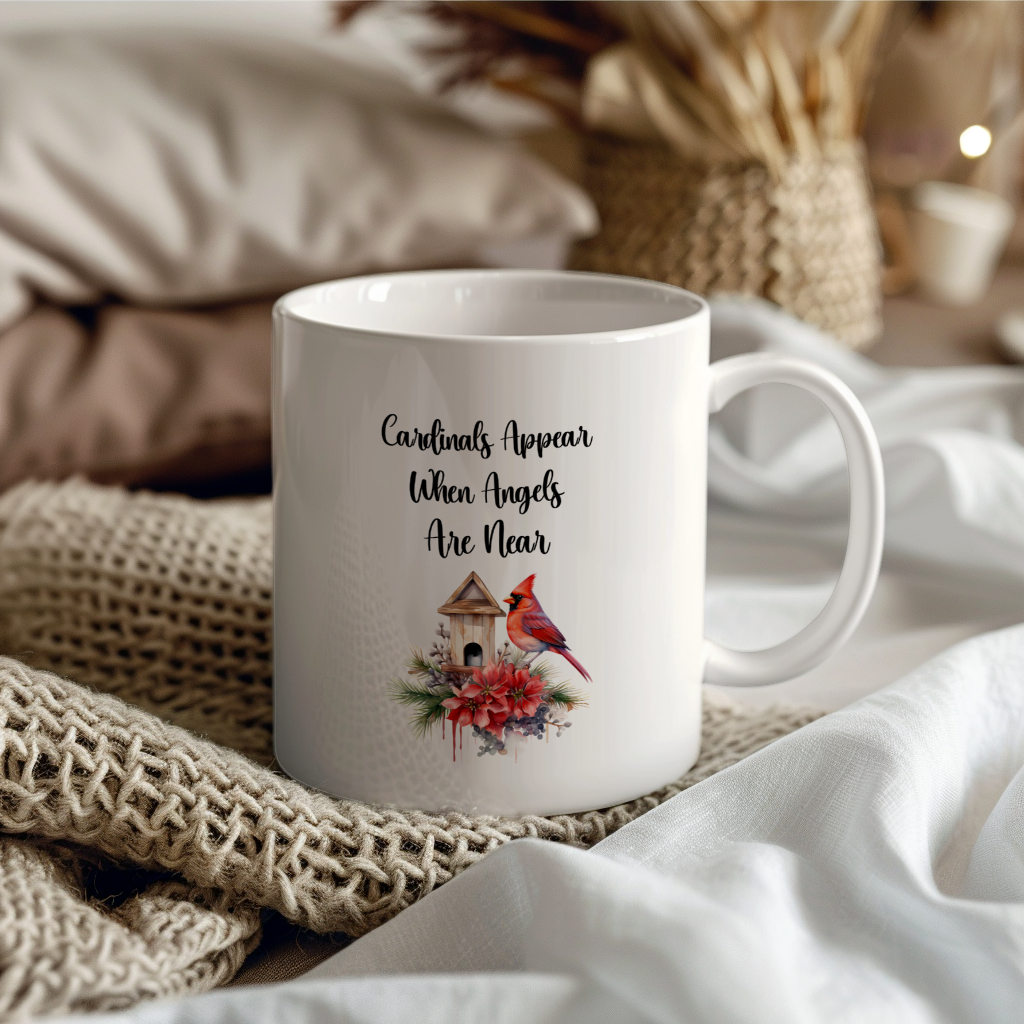 Red Cardinal Mug – "Cardinals Appear When Angels Are Near," 11oz or 15oz Ceramic Christmas Coffee Mug Gift for Cardinal Lovers