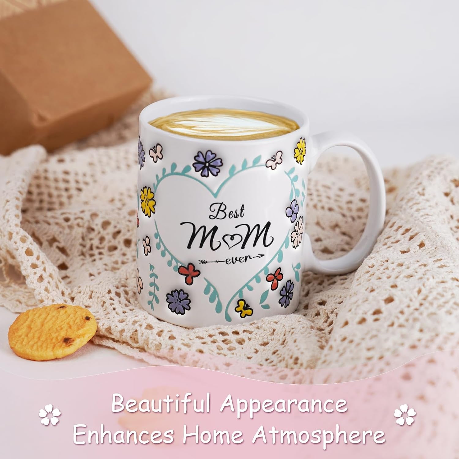 Gifts for Best Mom Ever Mug 11Oz Birthday Gift for Mom Mothers Day Gifts from Daughter Son, Hand-Painted 3D Flower Moms Cup,Microwave & Dishwasher Safe Coffee Mug for Mothers Day Christmas Gift