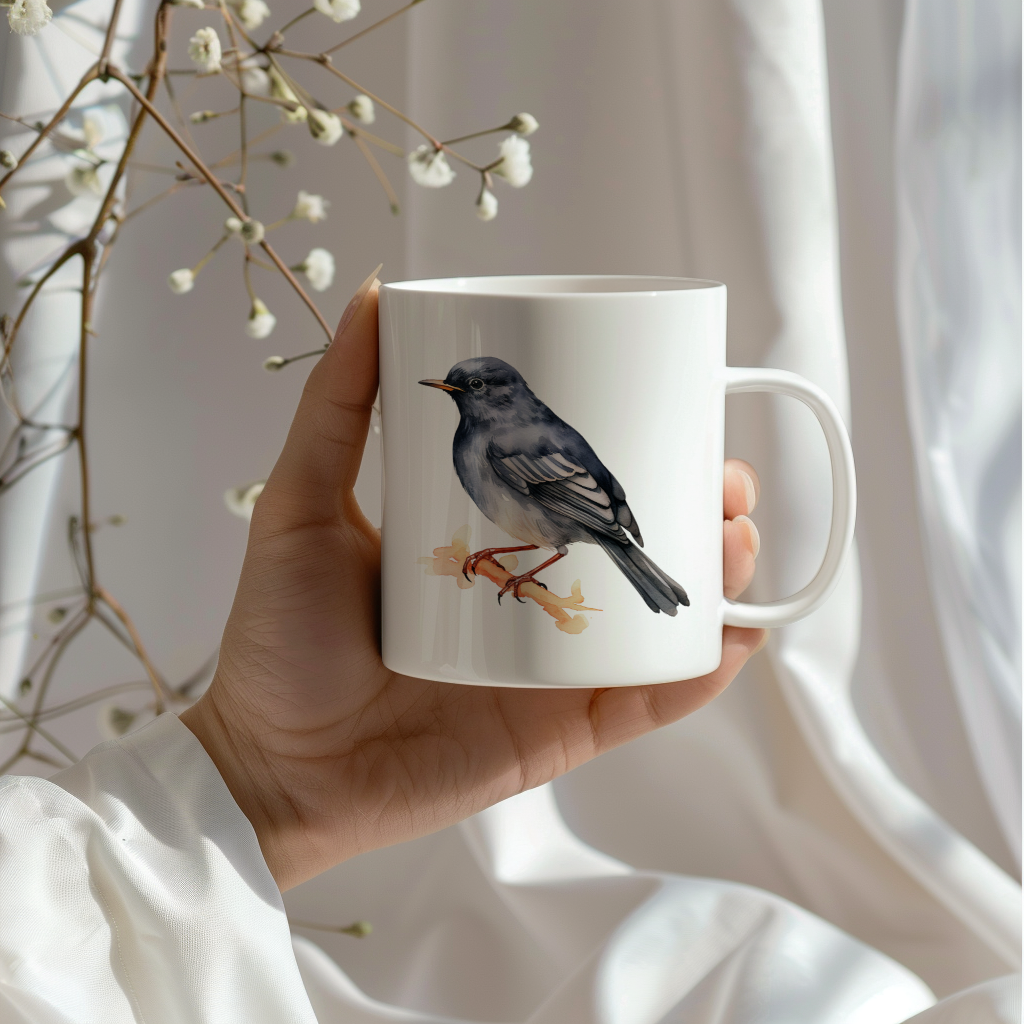 Bird Watching Mug, Slaty Backed Nightingale Thrush Song Bird Mug, 11oz or 15oz White Ceramic Coffee Mug Gift for Bird Watchers