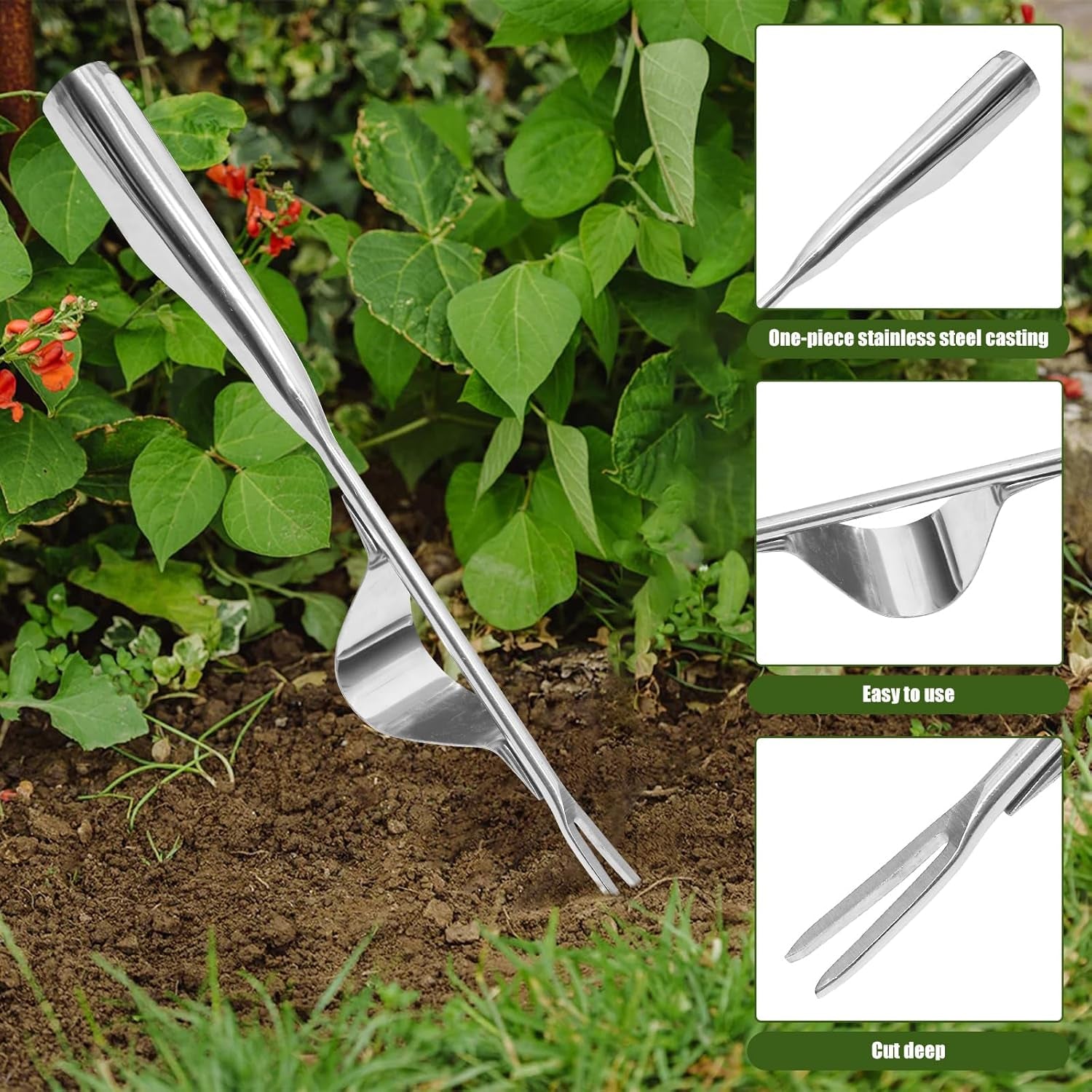Landjoy Garden Weeding Tool,Hand Weeder Tool,Leverage Base Design and V-Fork,One-Piece Stainless Steel Design for Greater Strength, Easy Weed Removal and Deeper Digging