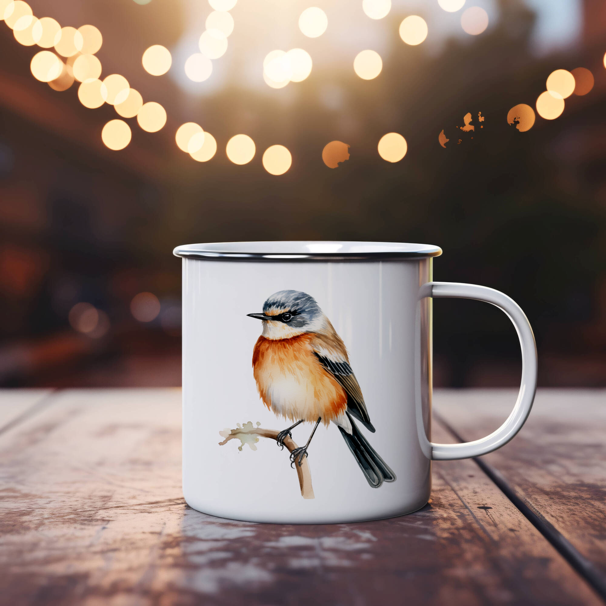 Bird Watching Mug, African Stonechat Song Bird Camping Mug, 12oz Camping Mug, White Stainless Steel Cup with Handle
