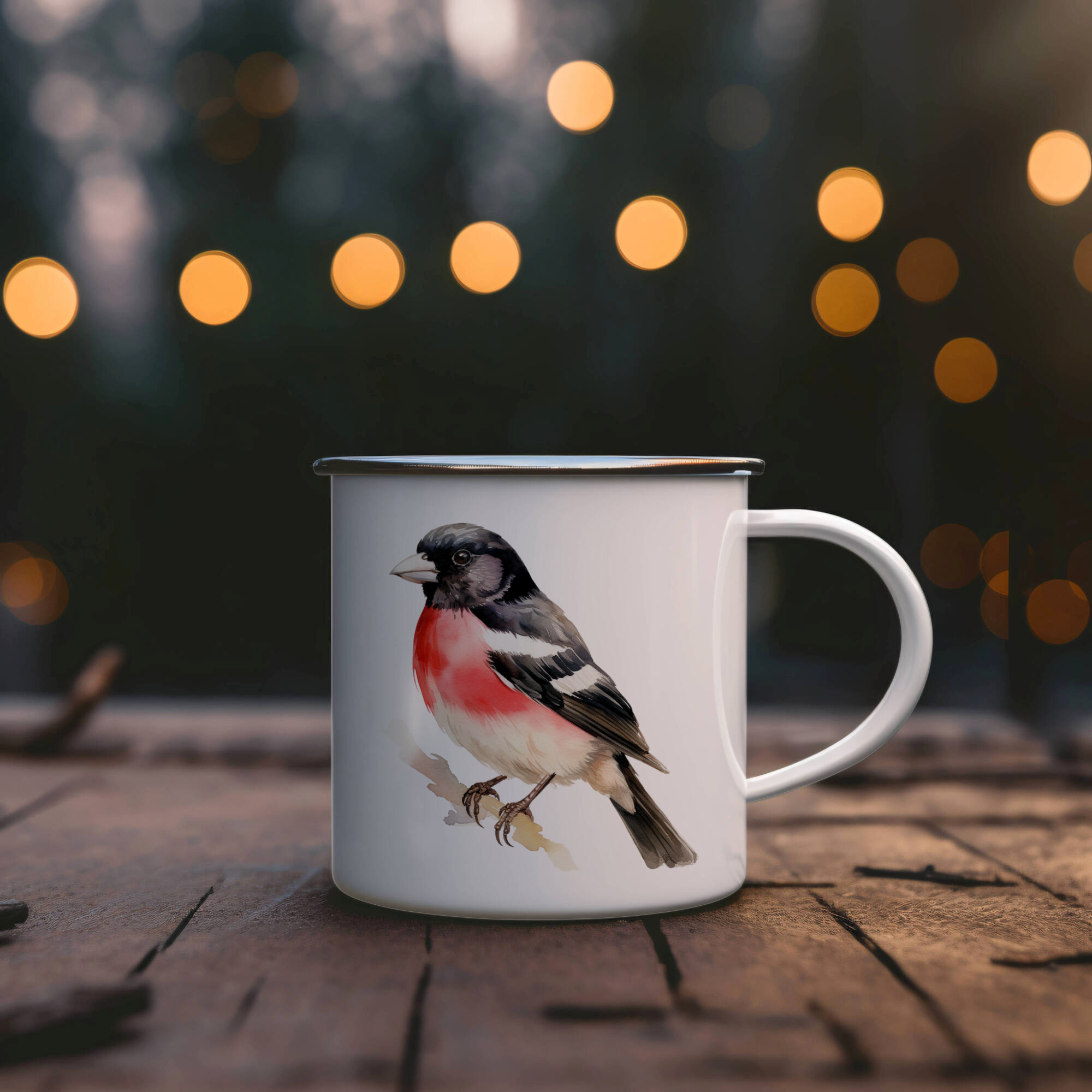 Bird Watching Mug, Rose Breasted Grosbeak Song Bird Camping Mug, 12oz Camping Mug, White Stainless Steel Cup with Handle