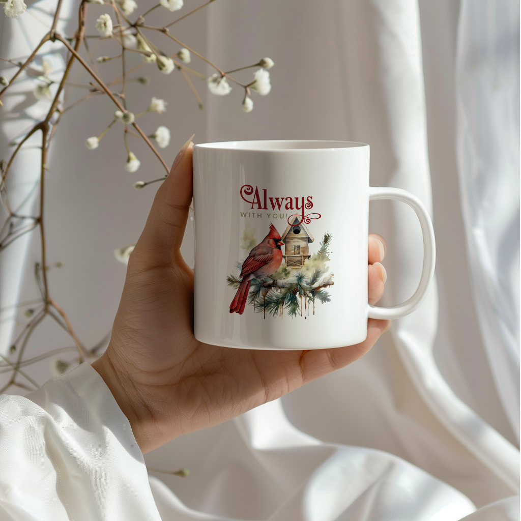 Red Cardinal Mug – Northern Red Cardinal Christmas Mug with Heartfelt Message, 11oz or 15oz White Ceramic Coffee Cup