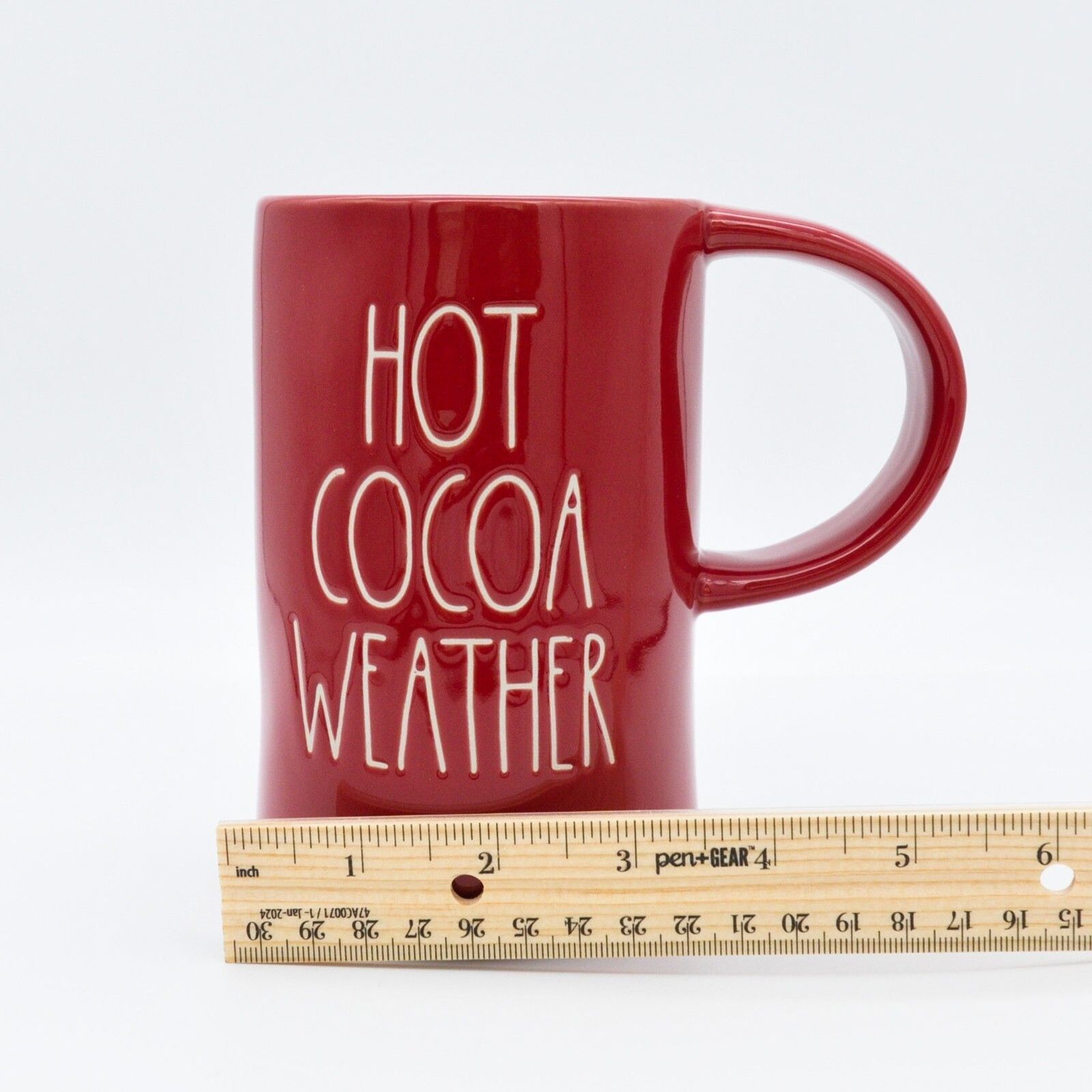 Red Rae Dunn Mug - "Hot Cocoa Weather" Tall 16oz Ceramic Hot Chocolate Cup - New