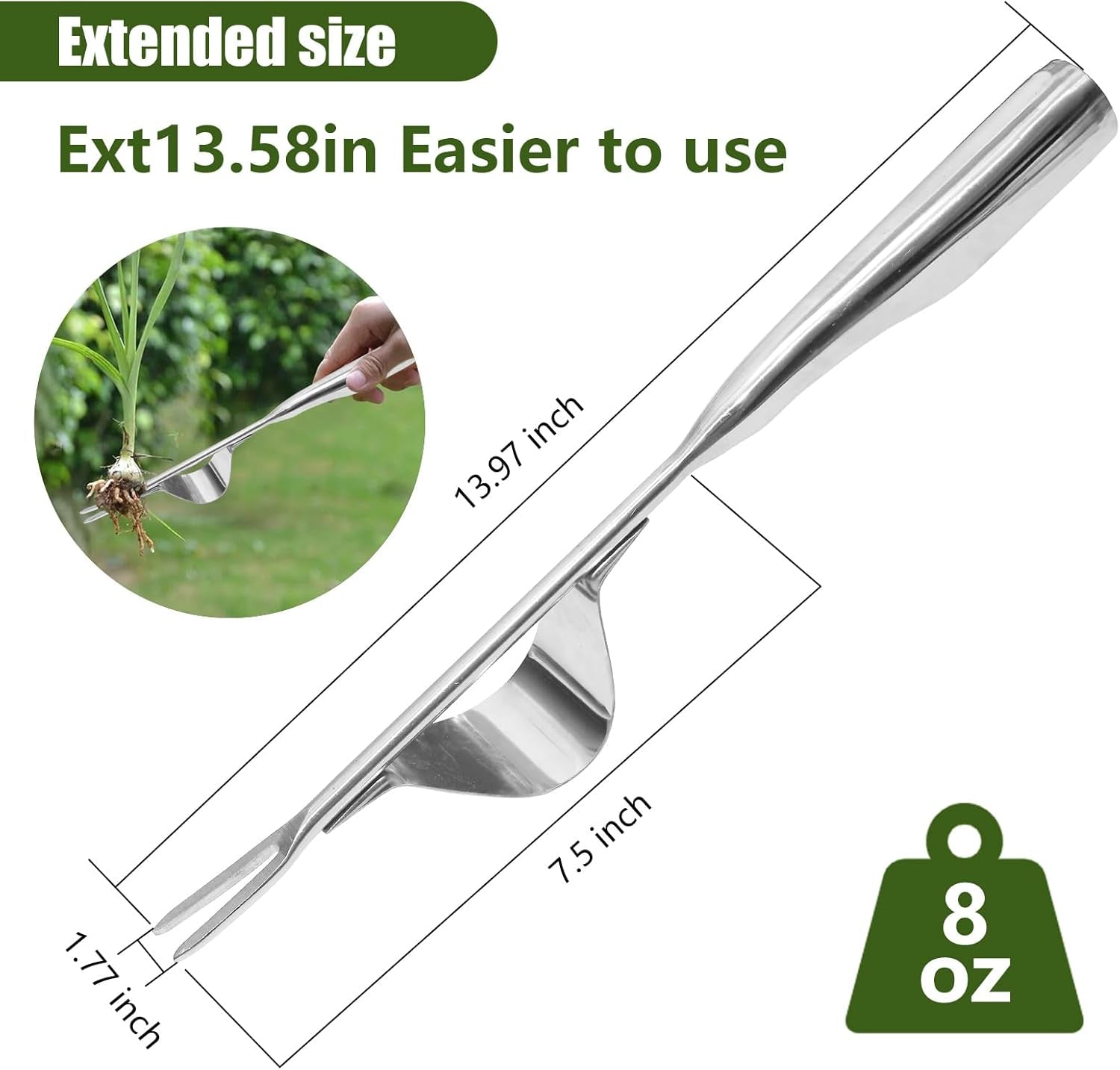 Landjoy Garden Weeding Tool,Hand Weeder Tool,Leverage Base Design and V-Fork,One-Piece Stainless Steel Design for Greater Strength, Easy Weed Removal and Deeper Digging