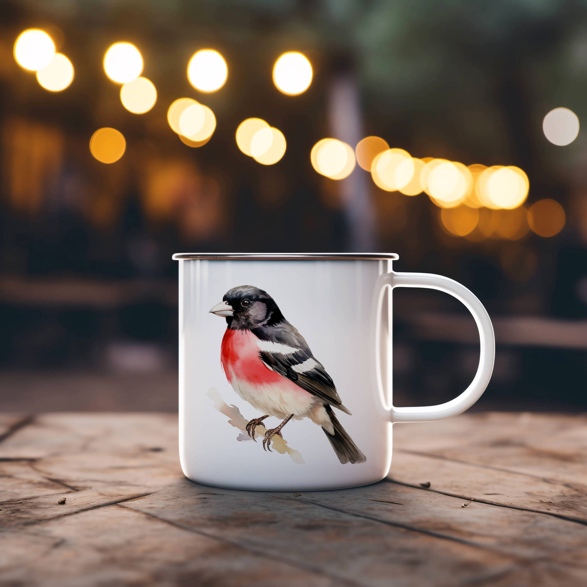 Bird Watching Mug, Rose Breasted Grosbeak Song Bird Camping Mug, 12oz Camping Mug, White Stainless Steel Cup with Handle