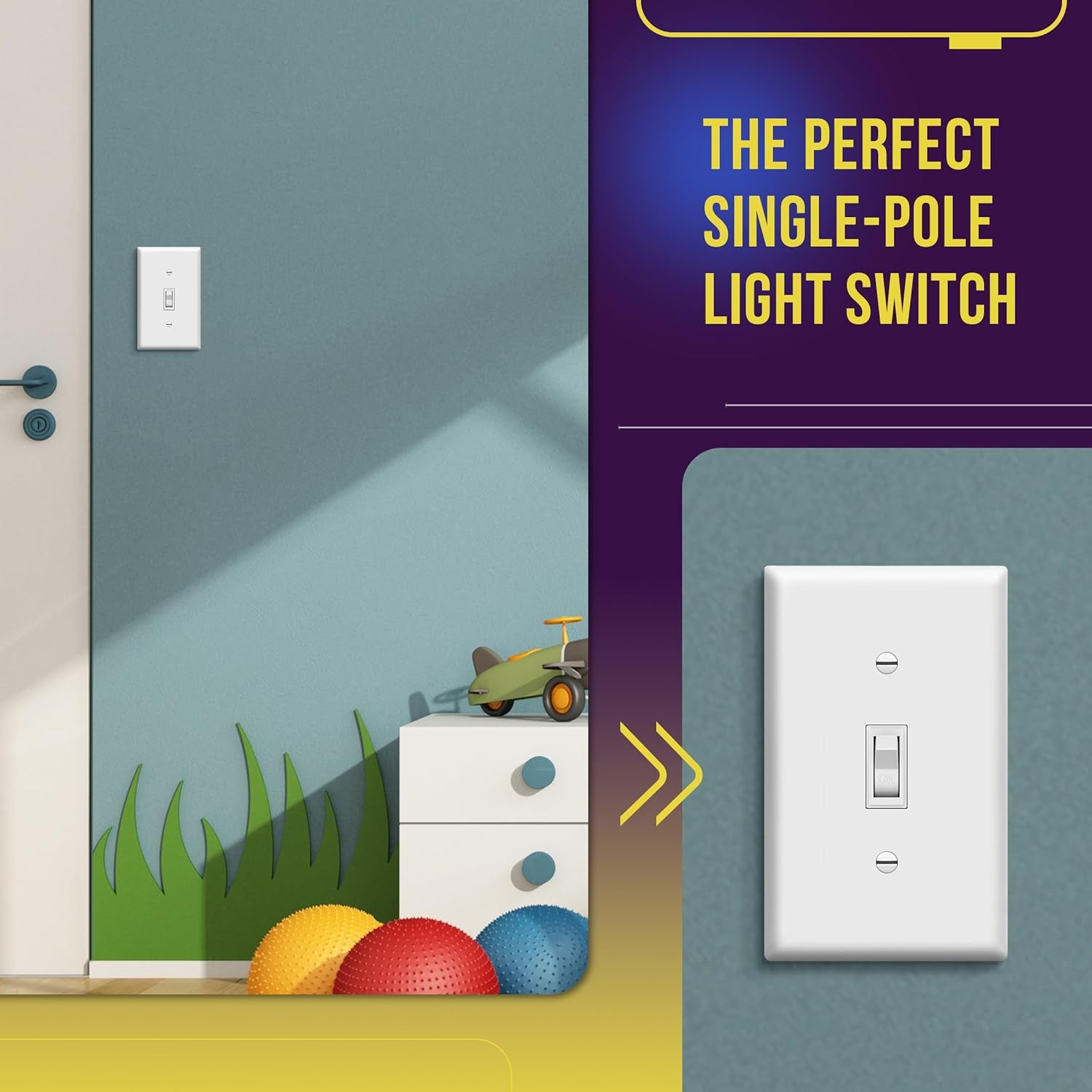 ENERLITES Toggle Light Switch, Single Pole, 15A 120-277V, Grounding Screw, Residential Grade, UL Listed, 88115-W-10PCS, White (10 Pack), 10 Count