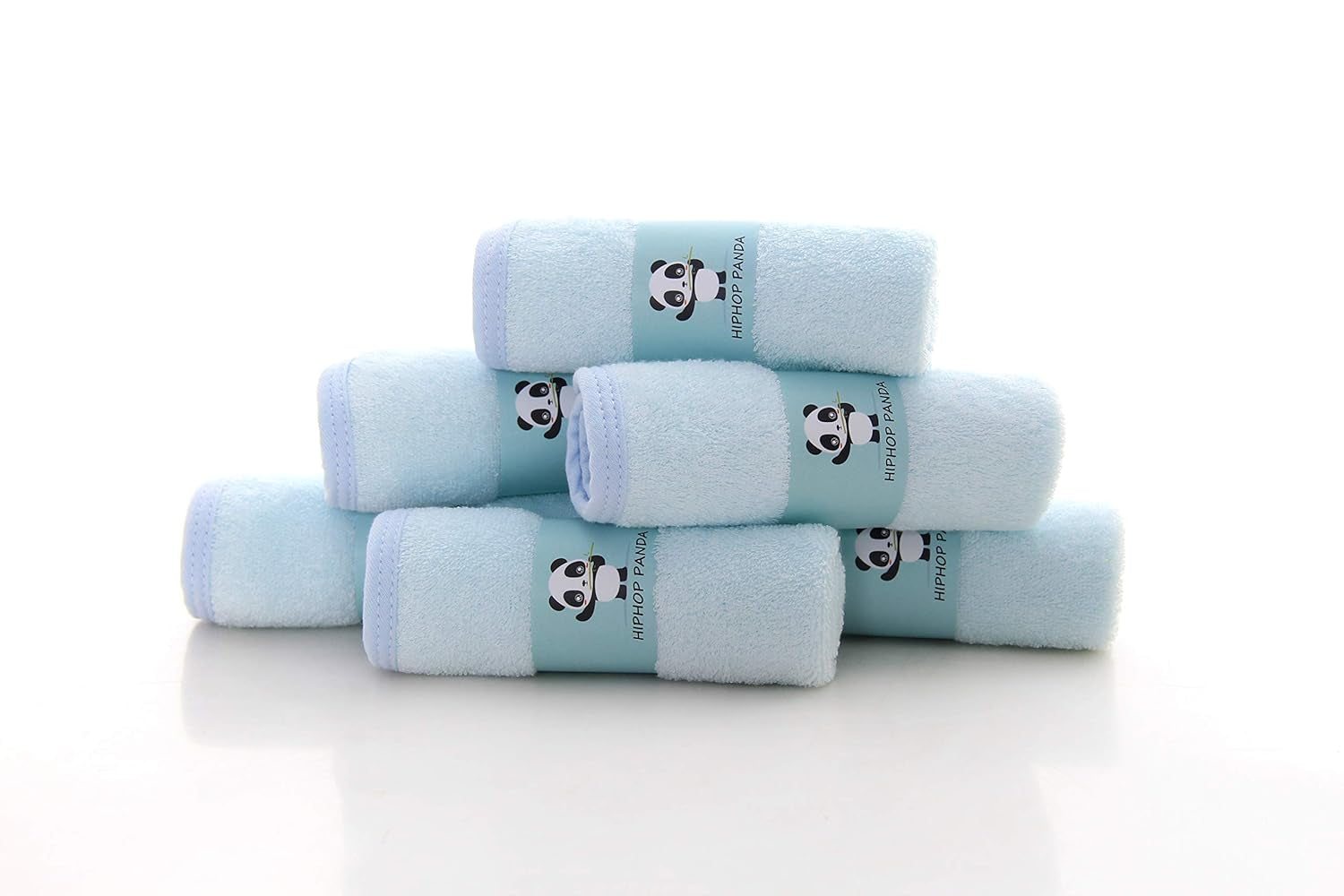 HIPHOP PANDA Baby Washcloths, Rayon Made from Bamboo - 2 Layer Ultra Soft Absorbent Newborn Bath Face Towel - Reusable Baby Wipes for Delicate Skin - Blue, 6 Pack