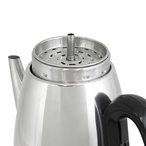West Bend Electric Percolator Classic Style Coffee Maker with Heat Resistant Handle Base and Detachable Cord with Stainless Steel Stem and Basket, 12-Cup, Silver