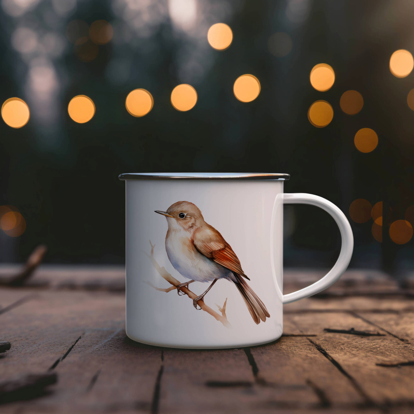 Bird Watching Mug, Common Nightingale Song Bird Camping Mug, 12oz Camping Mug, White Stainless Steel Cup with Handle