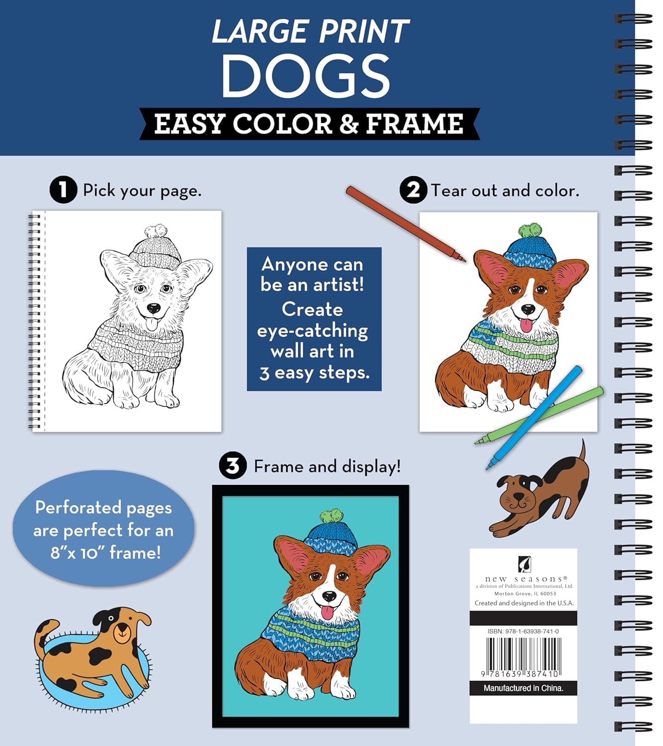 Large Print Easy Color & Frame - Dogs (Stress Free Coloring Book)