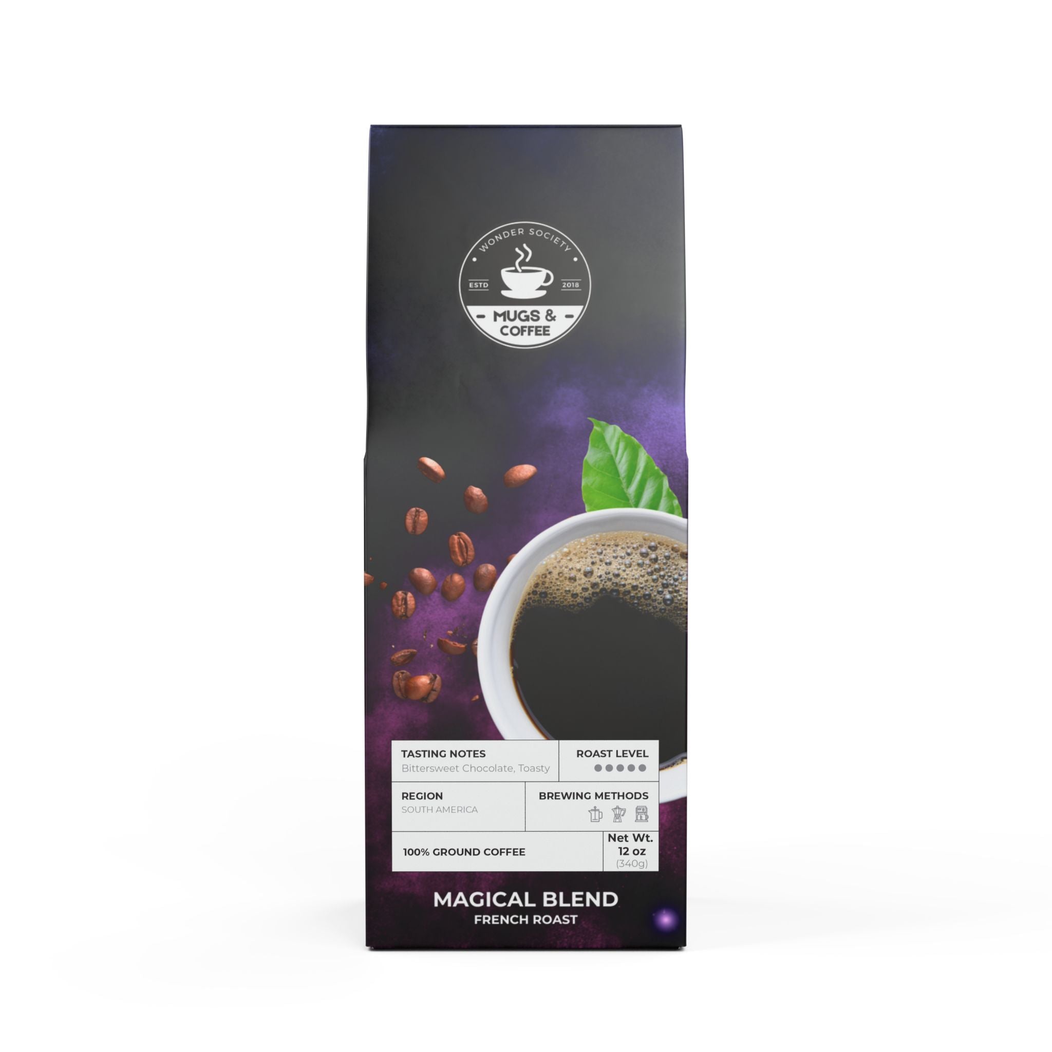 Wonder Society Magical Blend – Dark French Roast Coffee (Ground or Whole Bean, 12oz)