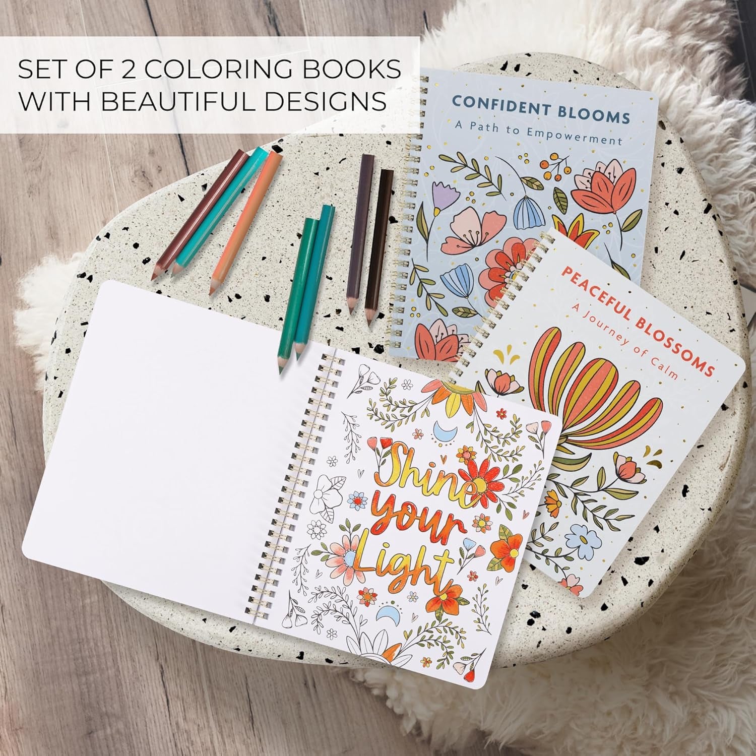 Beautiful Adult Coloring Book Set of 2 for Relaxation - Affirmation and Inspirational Books Making It a Great Gift - Perfect Stress-Relieving Books Fun to Color for Women